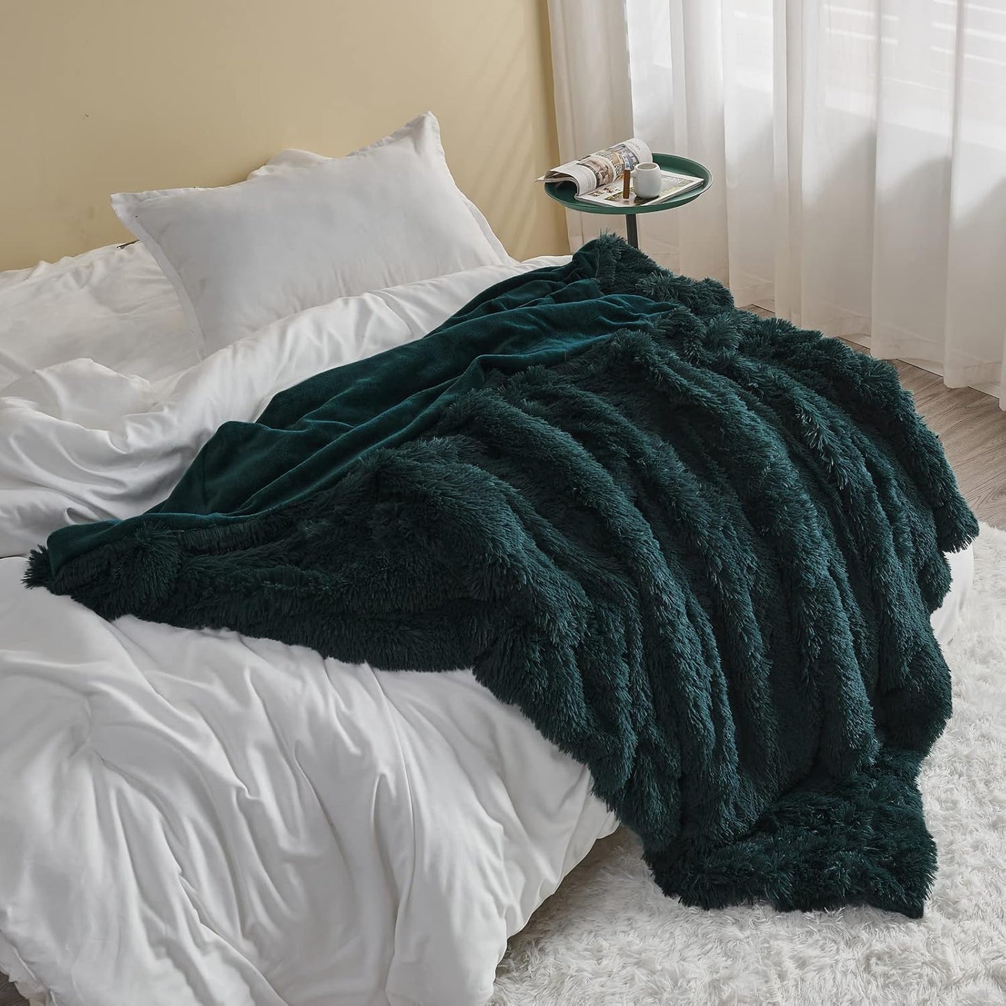 GONAAP Fuzzy Faux Fur Throw Blanket Dark Teal Super Soft Cozy Plush Fuzzy Shaggy Blanket for Couch Sofa Bed (Dark Teal, Throw(50"x60"))