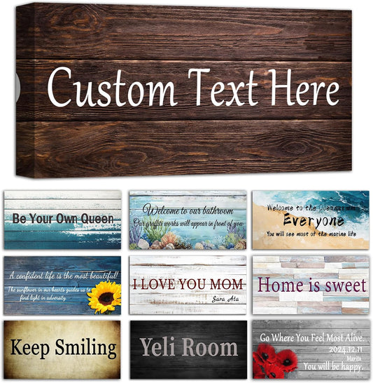 CHAOSETKEN Custom Text Sign Wall Art Personalized Family Quote Wall Decor Family Sign Canvas Prints Customized Wood Text Quote Pictures Rustic Farmhouse Decor Framed (24L x 12W)