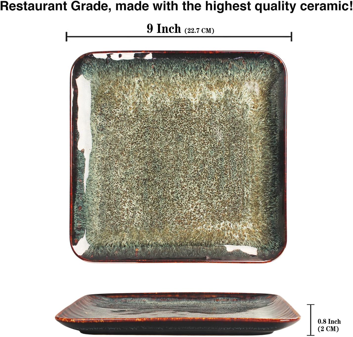 Ceramic Dinner Plates Dish Set, Set of 4, Microwave Oven and Dishwasher Safe, Scratch Resistant, Dinnerware Kitchen Porcelain Serving Dishes 9 inch Square plate