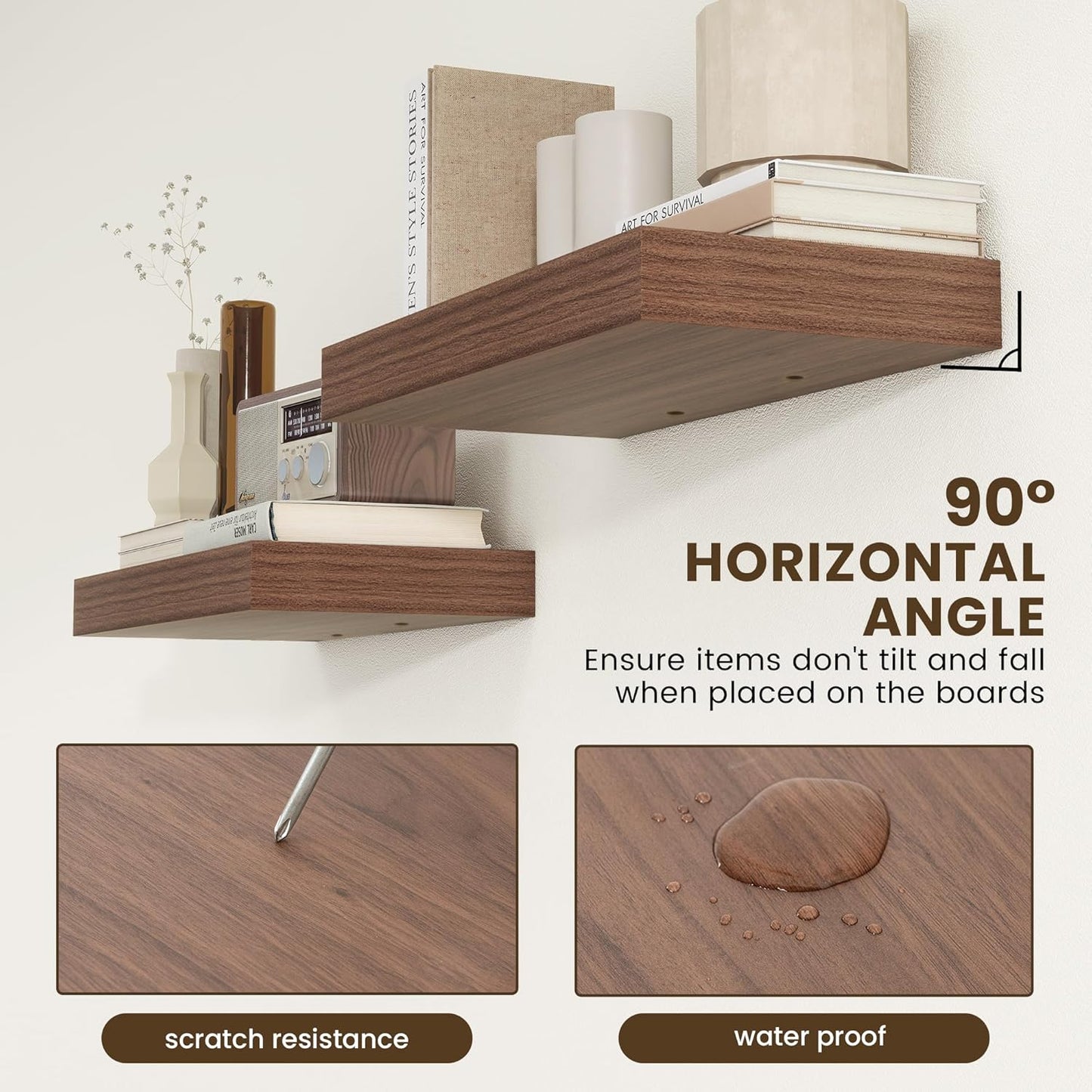 Floating Shelves for Wall - 24 Inch Wide x 12 Inch Deep Floating Shelves Set of 2-24W x 12D Wide Wall Shelf for Living Room Laundry Room Bedroom Kitchen Home Office