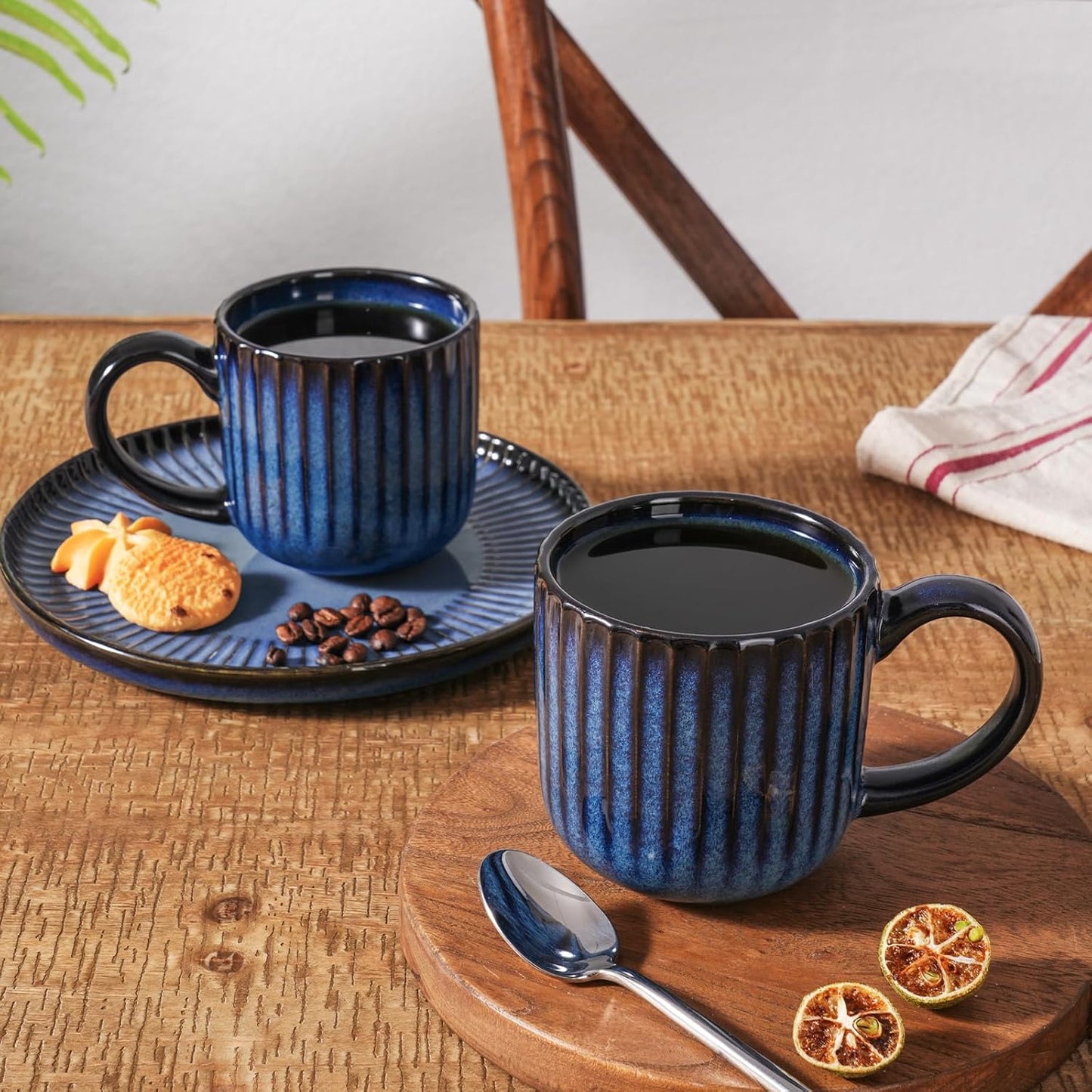 famiware Coffee Mugs Set of 4, Starlight 11 oz Mug Cup Set with Handle for Coffee, Tea, Cocoa, Milk - Ceramic Stoneware Mug Set, Nebulas Blue