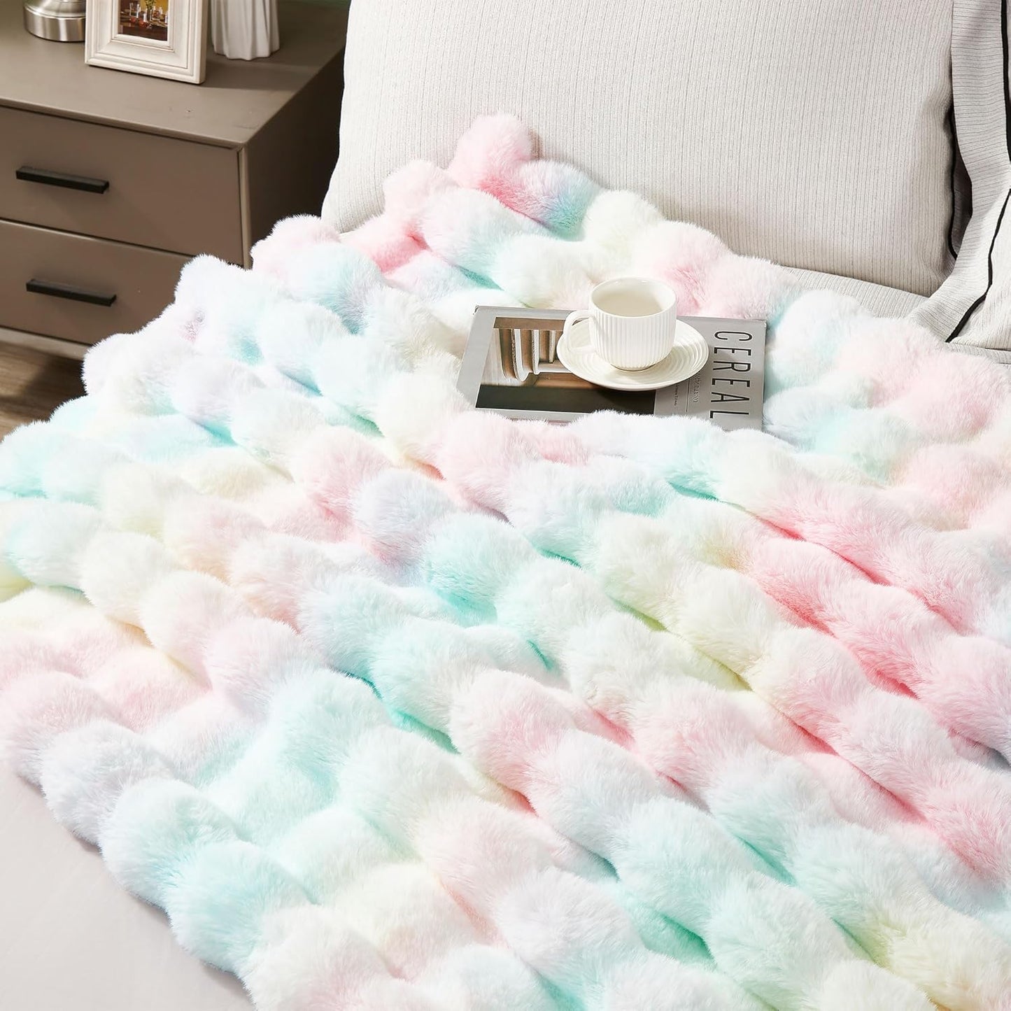 DREAMNINE Decorative Colorful Soft Thick Faux Fur Throw Blanket for Kids Girl Women 50" x 60",Luxury Rainbow Tie-dey Fleece Fuzzy Blankets,Warm Cozy Plush Furry Blankets for Winter,Cute Lovely Blanket