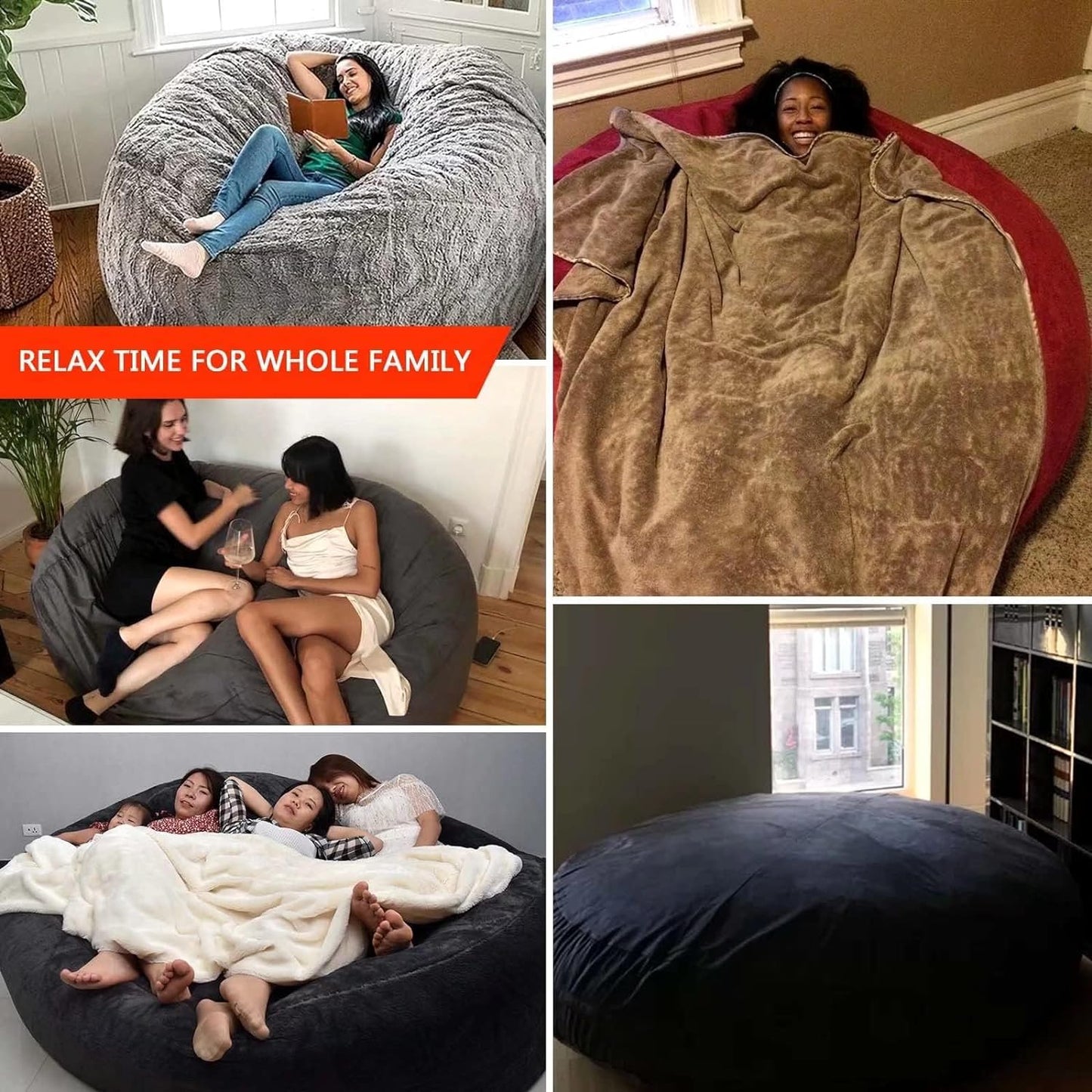 Big Huge Giant Bean Bag Chair for Adults, (No Filler) Bean Bag Chairs in Multiple Sizes and Colors Giant Foam-Filling Required- Machine Washable Covers, Double Stitched Seams (Blue,6FT)
