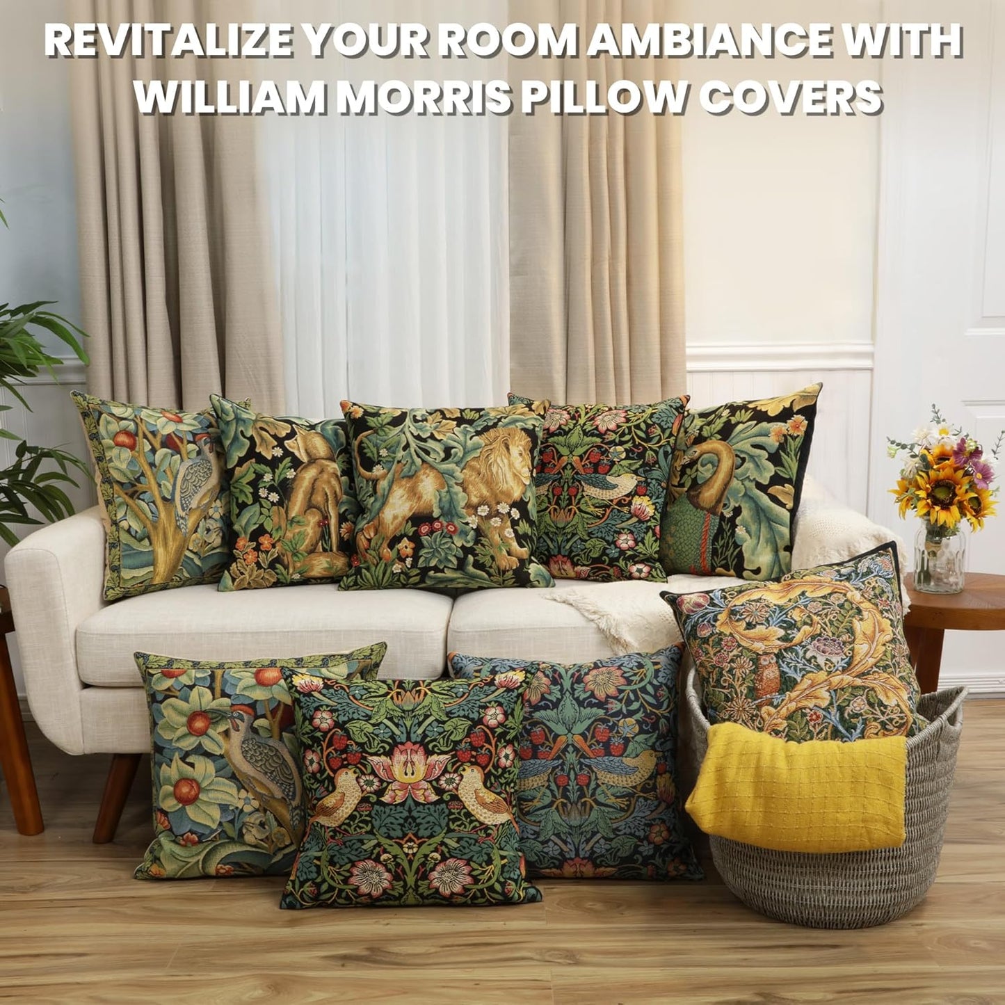 Charlotte Home Furnishings Throw Pillow Covers, Decorative Boho Pillow Covers for Couch, Living Room, Black Wolf Square Cushion Cases 18x18 in, European Cotton Jacquard Woven for Cozy Bedroom Decor