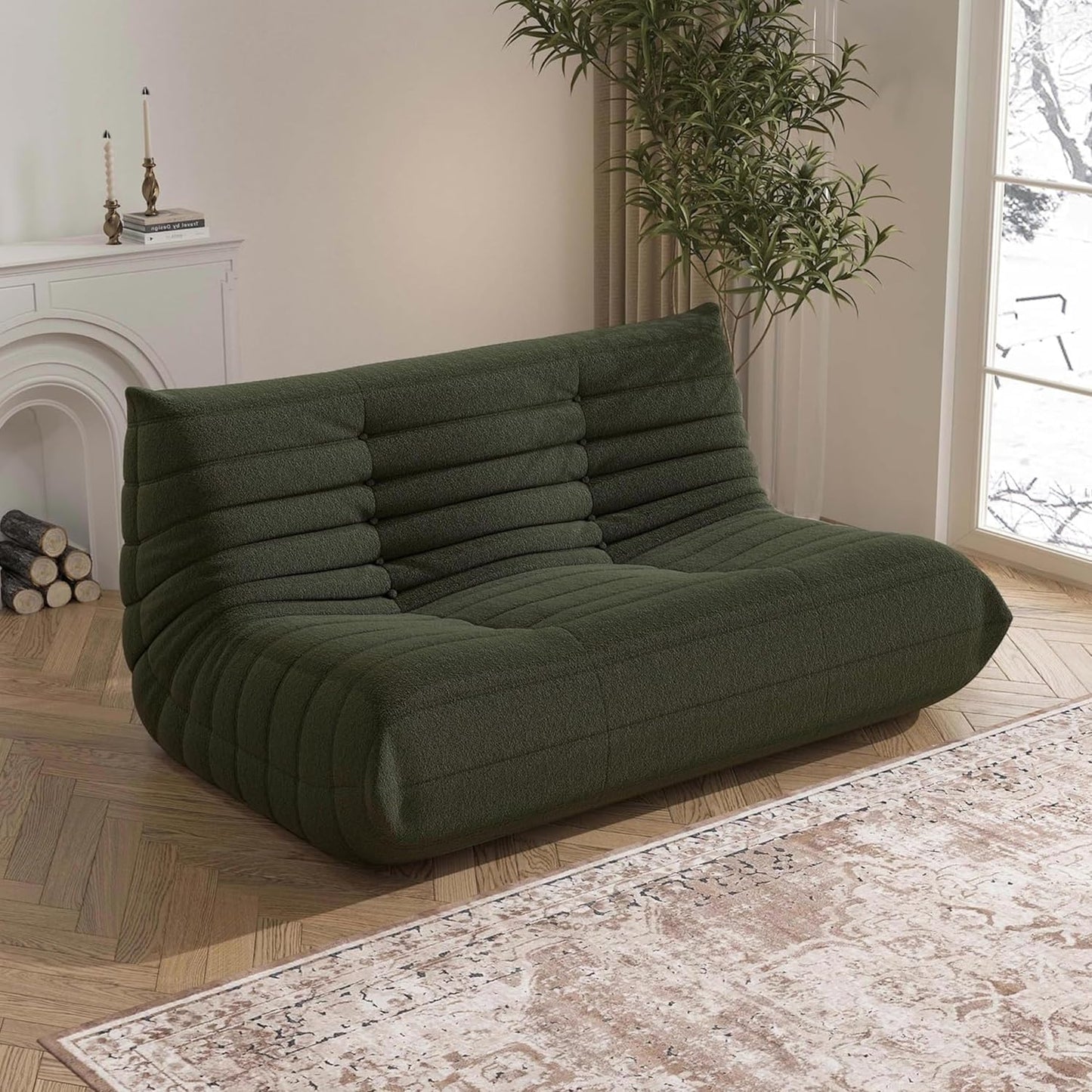 Bean Bag Chair, Loveseat Fireside Chair Bean Bag Sofa Large Bean Bag Chair for Adults, 2 Seater Bean Bag Chairs for Teens with High Density Comfortable Foam, Bean Bag for Living Room, Bedroom (Green)