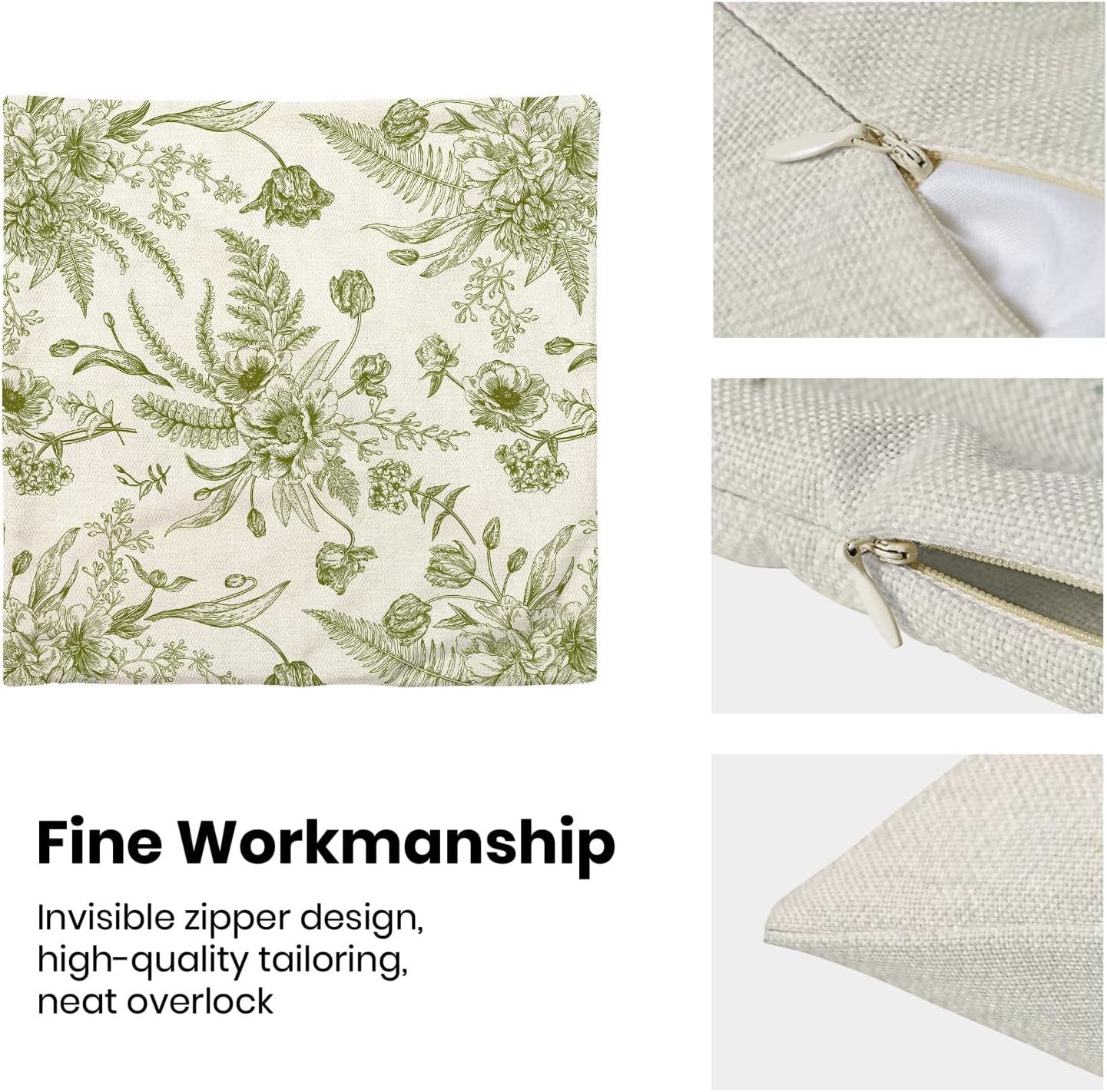 CXMEIFLY Sage Green Spring Pillow Covers 16 x 16 Inch Set of 2 for Chinoiserie Flowers Decor Throw Pillows Floral Leaves Seasonal Plant Outdoor Decorative Cushion Cases for Couch Bed Decorations