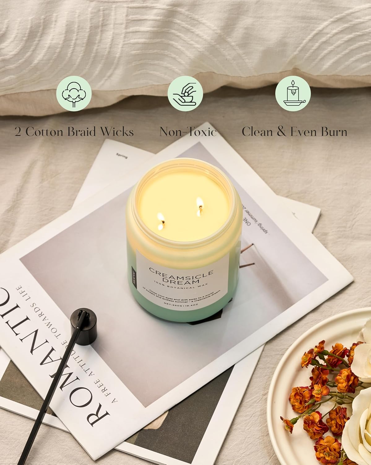 M&SENSE Orange Creamsicle Scented Candle, 19.4oz 110 Hours Slow Burning Non Toxic Natural Soy Wax 2 Wick Candle for Home Scented, Long Lasting Home Fragrance Gifts for Housewarming & Anniversry