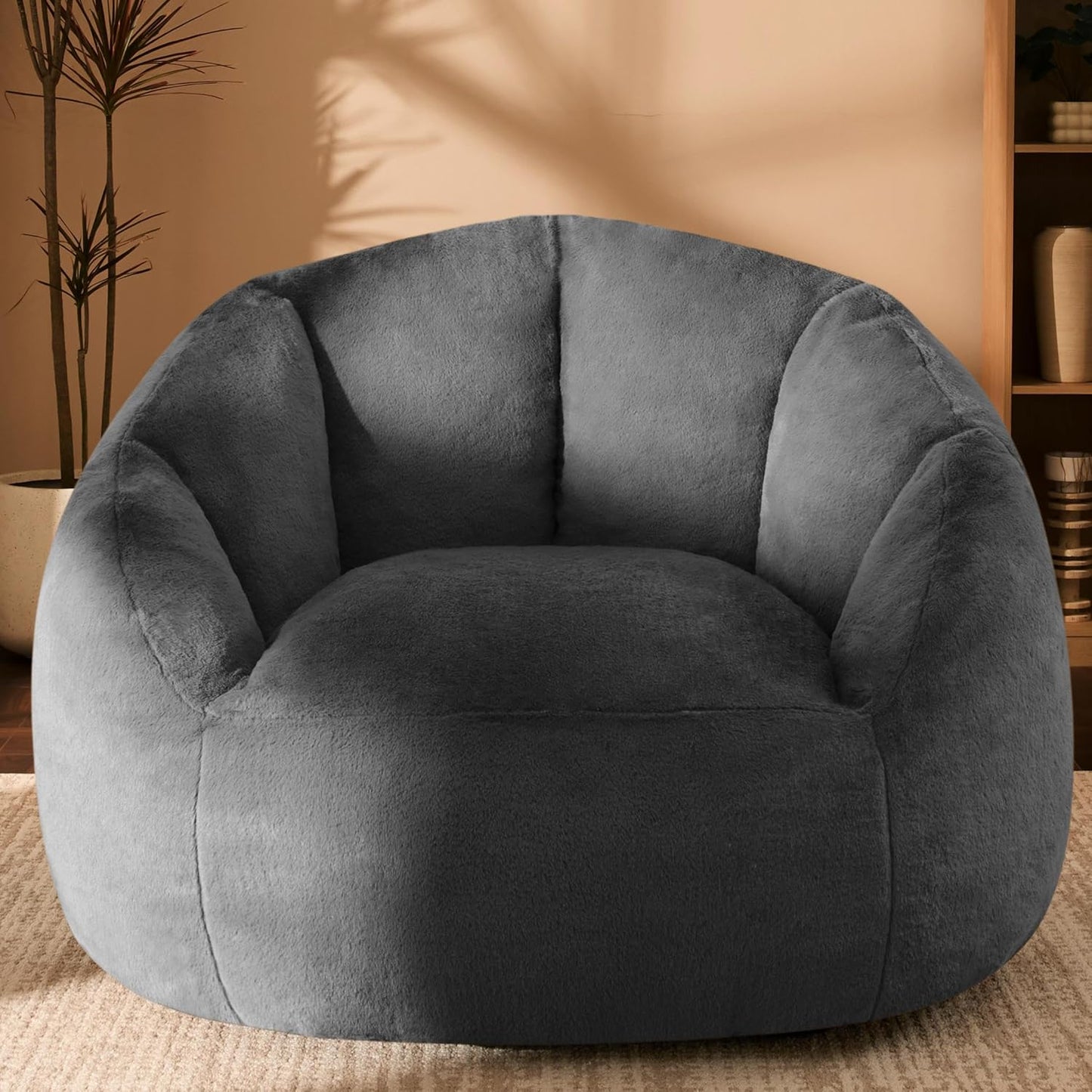 Giant Bean Bag Chair for Adults - Comfy Plush Round Shell Soft Accent Chair, Oversized Cozy Lounge Floor Sofa Reading Chair, Mini Couch for Living Room, Bedroom & Game Rooms, Gray
