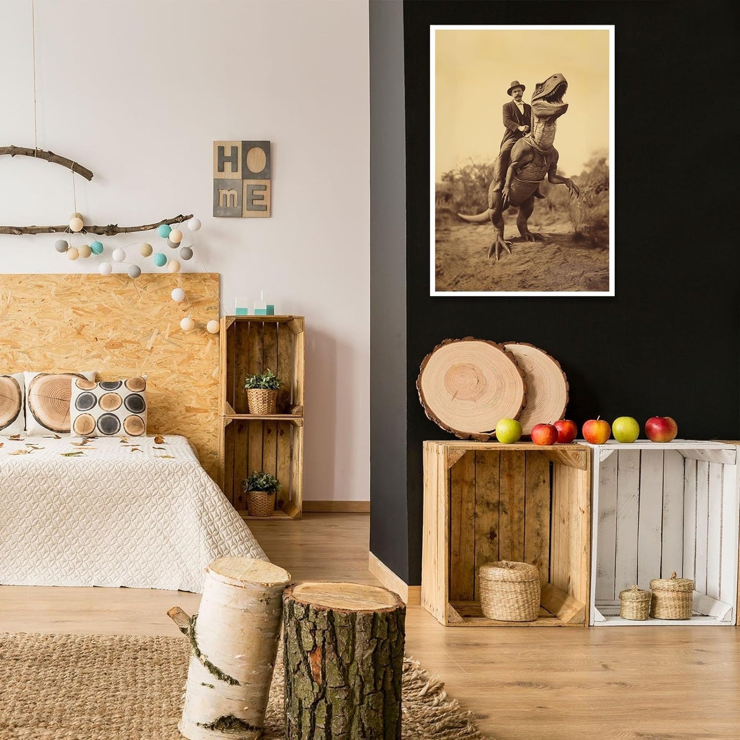 Goth Decor Antiqued Wicca Art Poster Dark Academy Dinosaur And Cowboy Canvas Wall Art Horror Posters Spooky Indoor Art Family Bedroom Office Space Decor 24X36inch Unframed