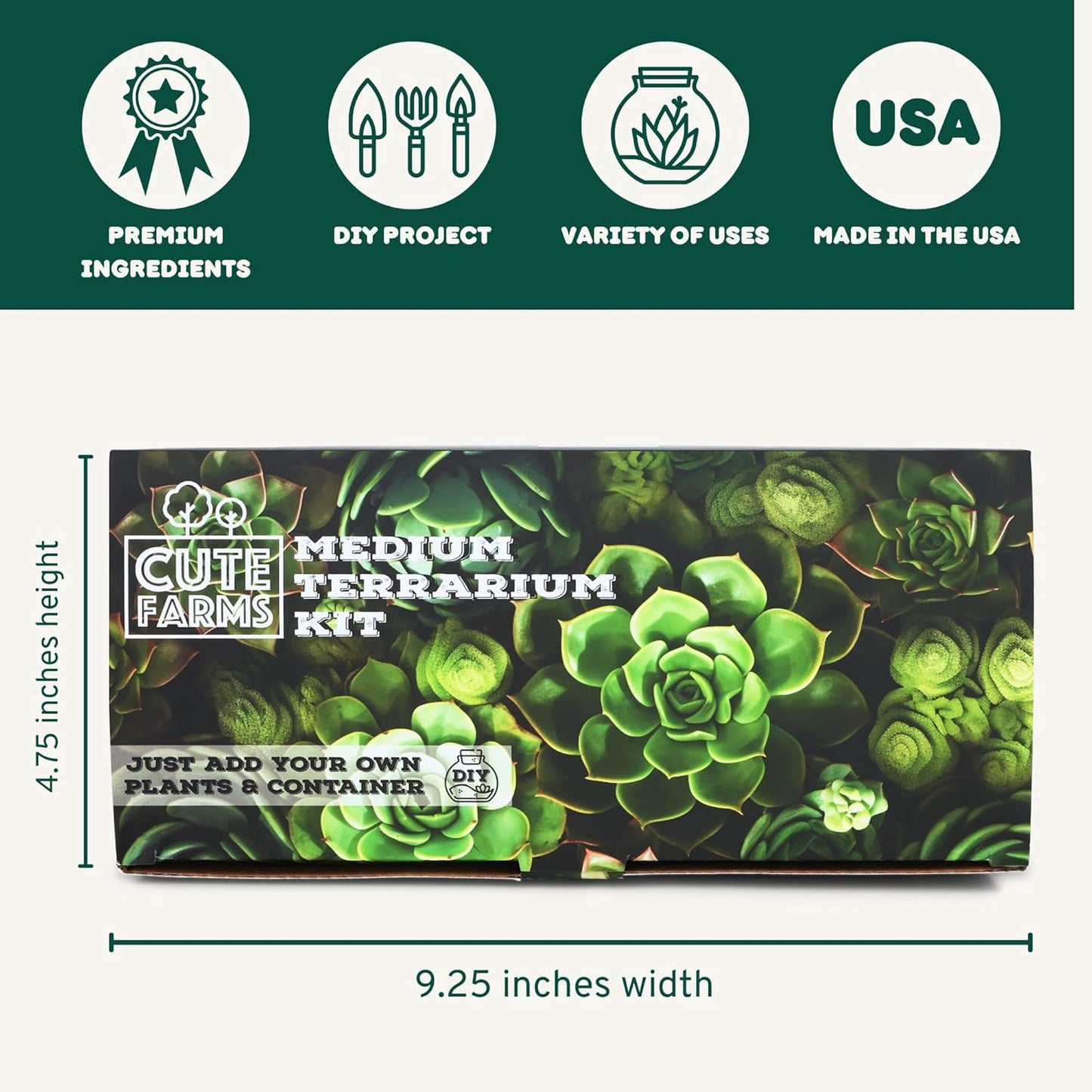 Cute Farms Terrarium Starter Kit | Moss, Vermiculite, Soil, Pebbles, Plant Food, & Finishing Tools (Medium Kit + Live Plants)