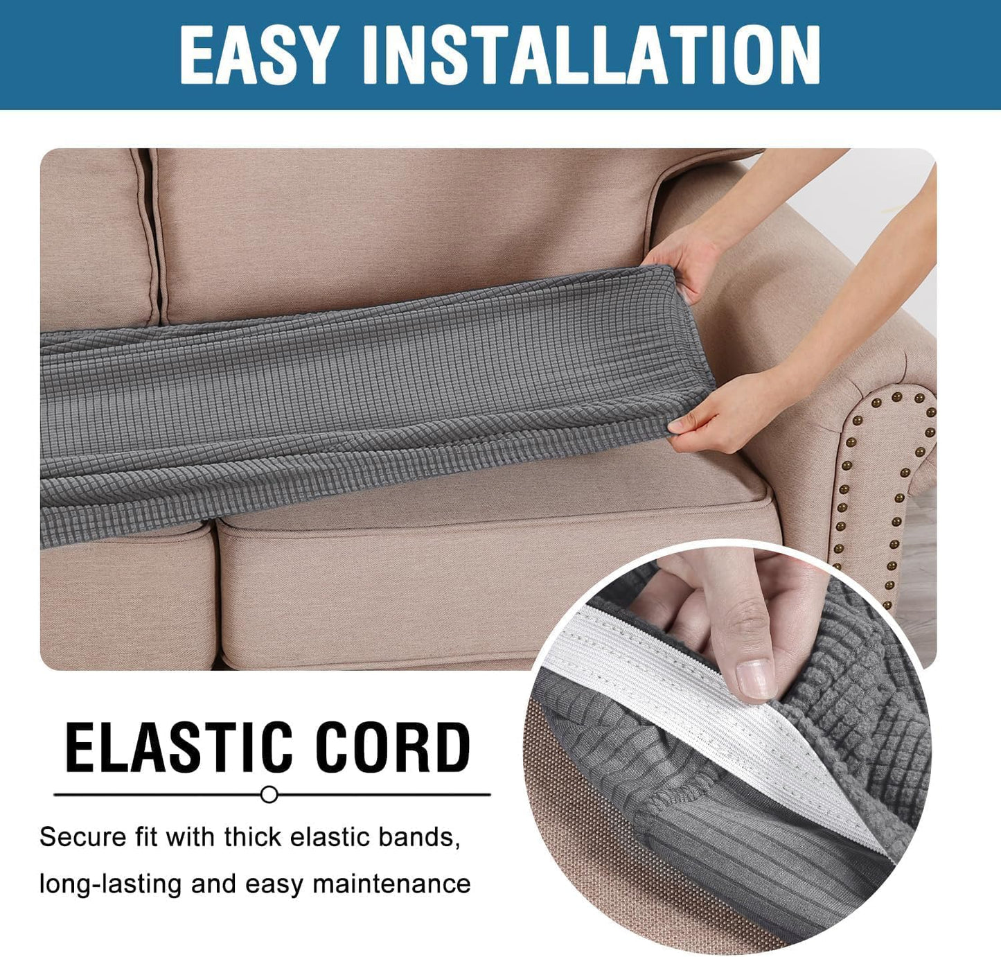 H.VERSAILTEX Super Stretch Individual Seat Sofa Covers Couch Cushion Covers Slipcover Sets Thick Jacquard Textured Twill Fabric (2 Piece Large, Grey)