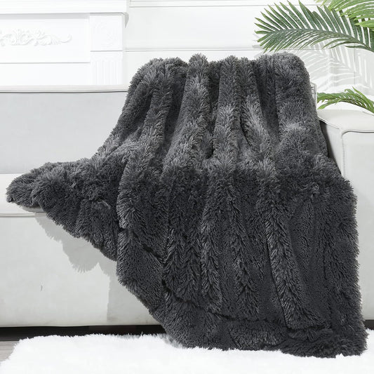 GONAAP Fuzzy Faux Fur Throw Blanket Twin Size Dark Grey Super Soft Cozy Plush Fuzzy Shaggy Blanket for Couch Sofa Bed (Dark Grey, Twin(60"x80"))