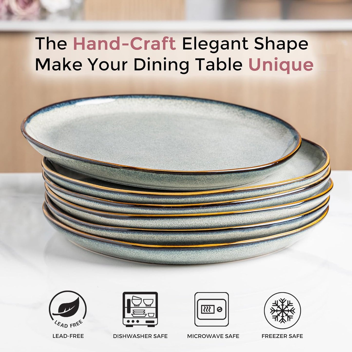 AmorArc Ceramic Dinnerware Sets,Handmade Reactive Glaze Stoneware Plates and Bowls Set,Highly Scratch Resistant | Dishwasher & Microwave Safe Dishes Set,Service for 8 (24pc)