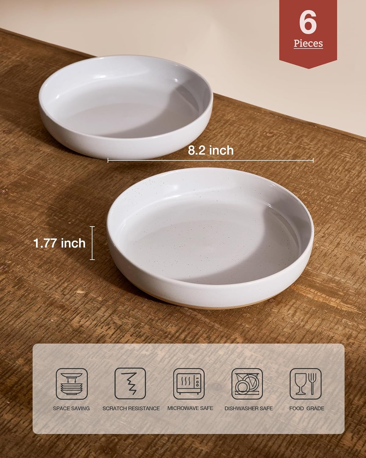 famiware Milkyway 33 oz Bowl Set, Pasta Bowls Set of 6, Salad Bowls Perfect for Your Friend for Housewarming, Thanksgiving, Christmas, Light Gray