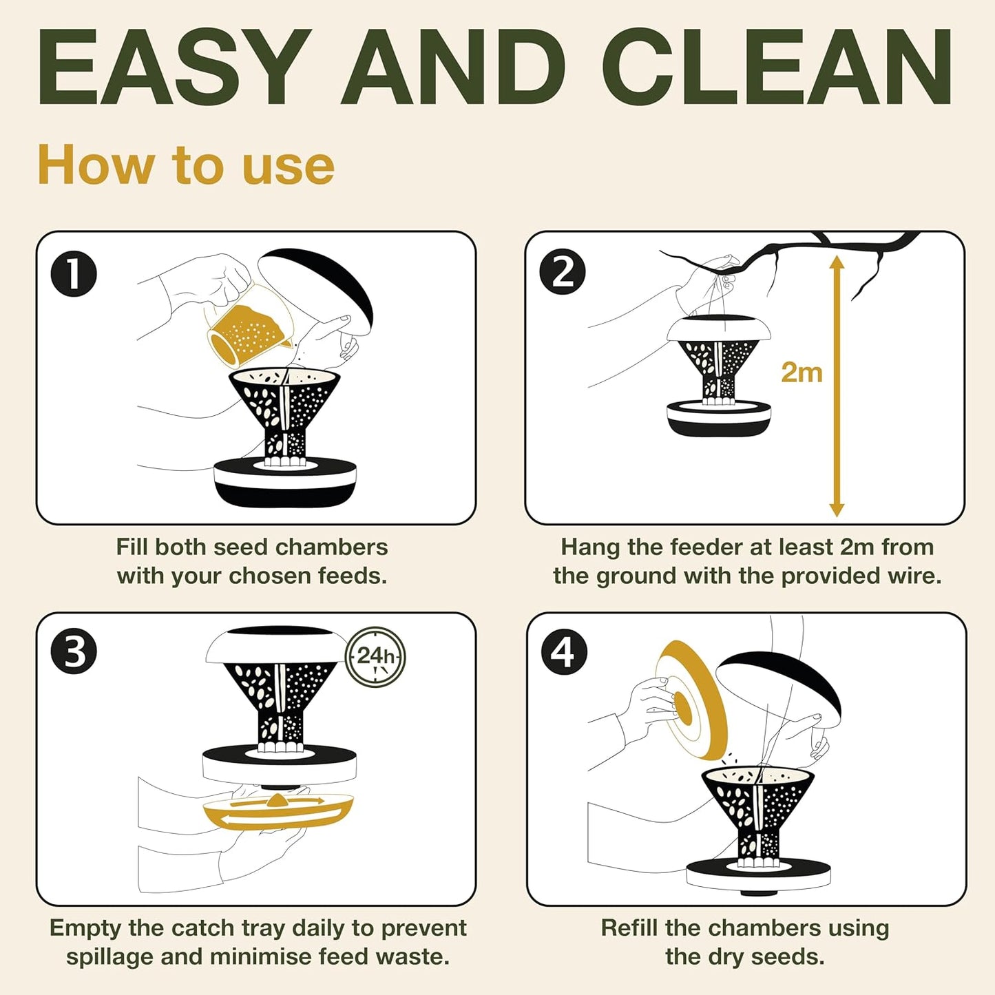 SWISSINNO No Mess Bird Feeder Davos Smart Birds - No Spill Bird Feeder for Outdoor - Mice & Rat Proof - Robust & Reliable for Hanging - Dual Food Chambers - Made in EU - Green