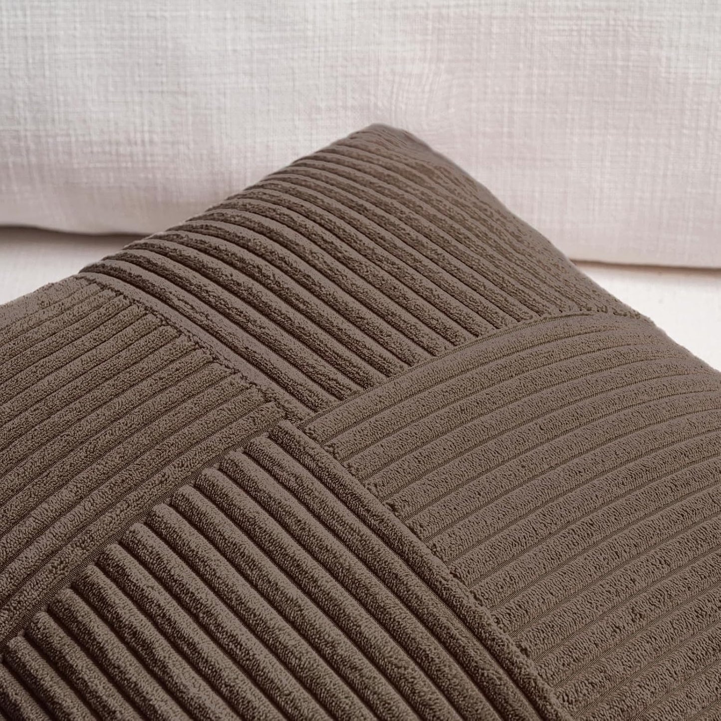 Fancy Homi 2 Packs Dark Brown Lumbar Decorative Throw Pillow Covers 14x24 Inch for Couch Bed, Rustic Farmhouse Boho Home Decor, Soft Striped Corduroy Rectangle Accent Cushion Case 35x60 cm