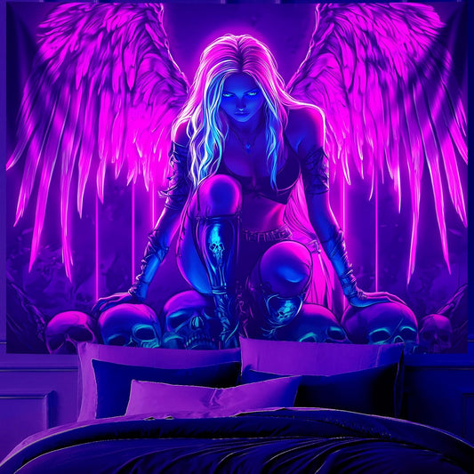 Blacklight Tapestry,WingTapestry Glow In The Dark,UV Reactive Black Light Upright Posters Wall Hanging for Bedroom Dorm Living Room Backdrop Decor (wing8, 59L" x 51W")