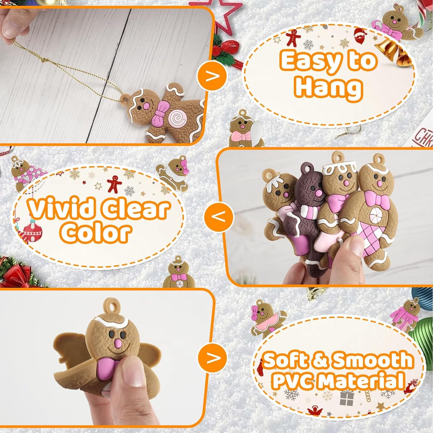 Gingerbread Man Ornaments Christmas Tree Decorations - 12pcs Pink Gingerbread Man Christmas Decorations Hanging Ornaments for Holiday Xmas Tree Home Decor