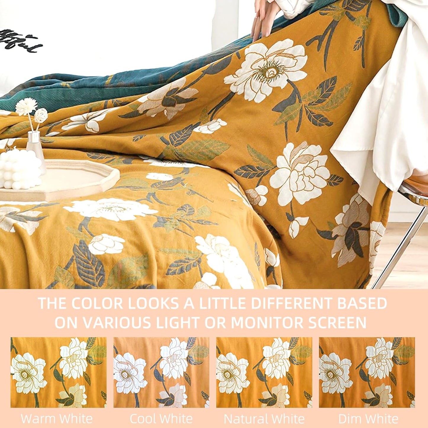 Boho Throw Blanket for Bed - 100% Pure Cotton Ultra Soft Rustic Quilt - Farmhouse Decor Bed Blankets, All Season Rustic Throw for Sofa Couch Chair(80''x 90'', Flower Branch 2)