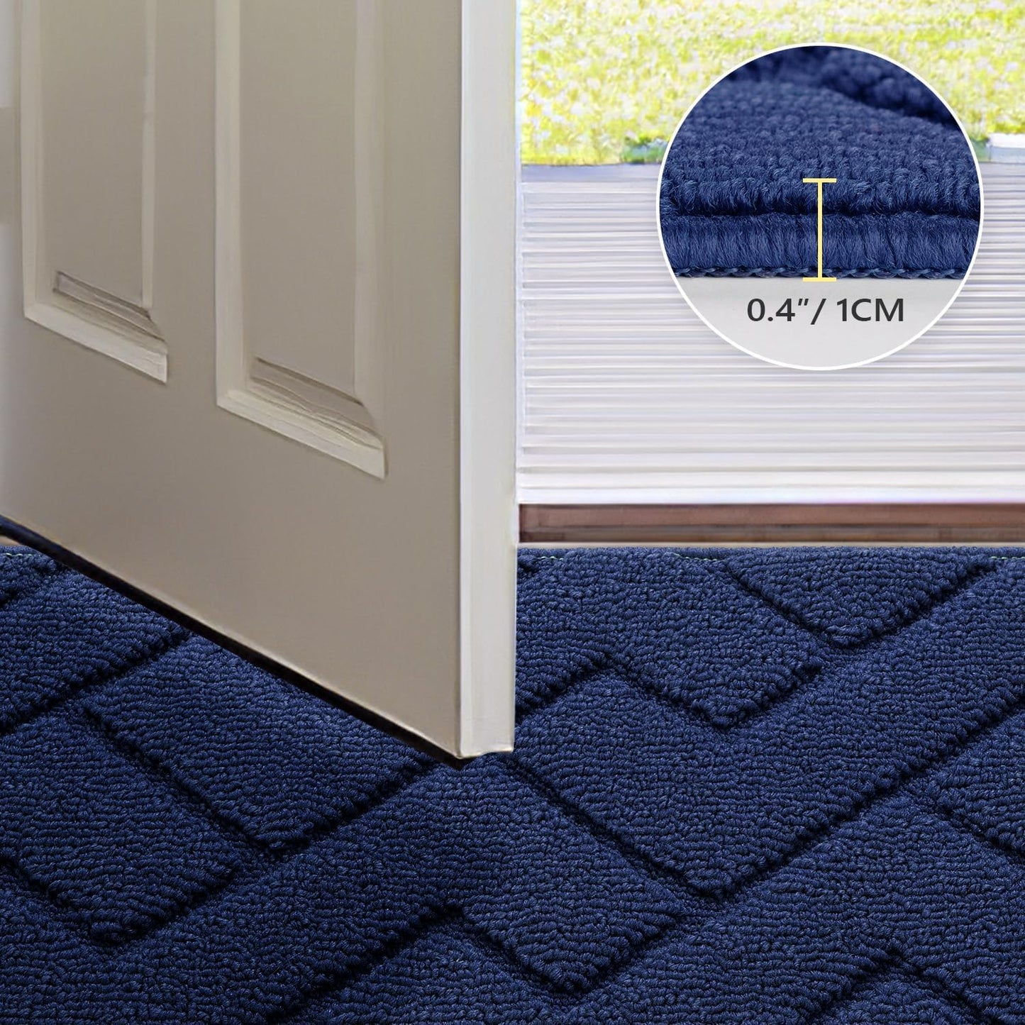 hicorfe Indoor Doormat,Front Back Door Mat Rubber Backing Non Slip Door Mats 24"x35" Absorbent Resist Dirt Entrance Doormat Inside Floor Mats for Entryway Washable Low-Profile (Navy Blue)