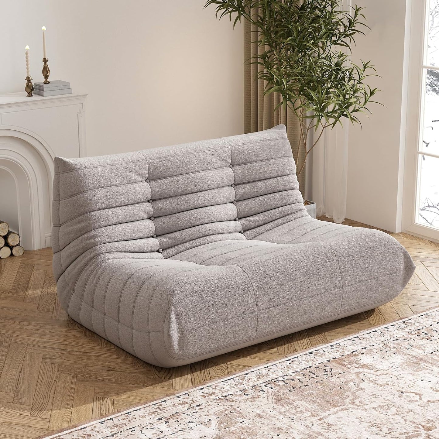 Bean Bag Chair for Adults, Oversized Loveseat Fireside Chair Comfy Lazy Floor Sofa, 2 Seater Lazy Sofa Couch Memory Foam Bean Bag for Living Room, Bedroom Apartment Office (Grey)