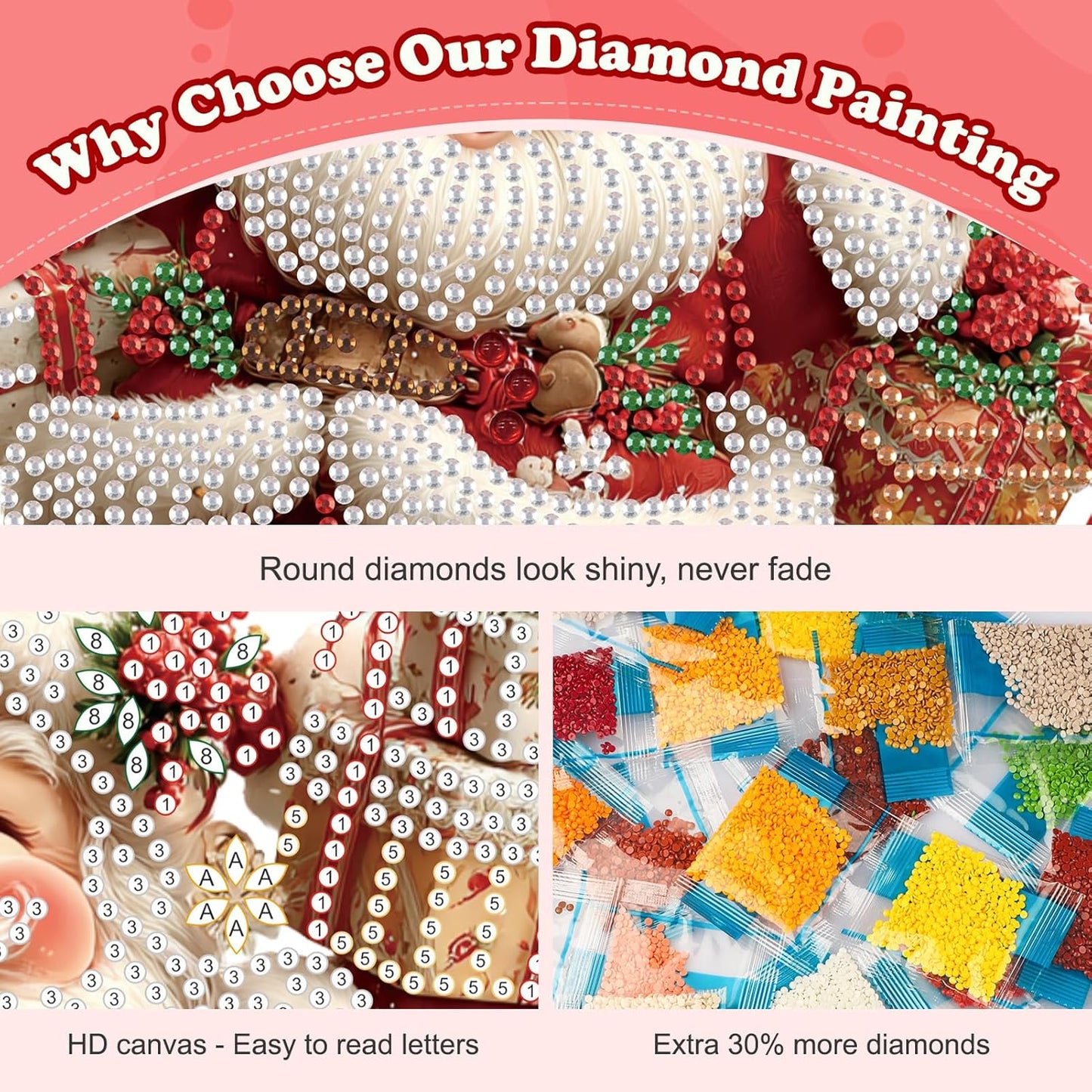 5D Diamond Art Kits for Adults, Santa Claus, Special Shaped Rhinestone Diamond Art Christmas Ornaments, Christmas Lover, DIY Diamond Art Painting Desktop Ornament Gem Art Crafts for Adults Home Decor