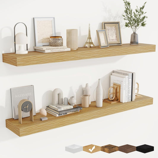 fuqing Floating Shelves for Wall, Bathroom Shelf Wall Mounted for Storage, Shelves with Invisible Bracket for Bedroom, Kitchen, Living Room, Farmhouse Small Book Shelf, 48 Inch Set of 2, Oak