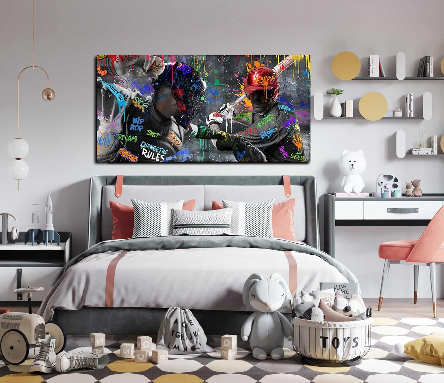 Graffiti Large Wall-Art for Living Room - Baseball Wall Decor for Men - Sports Posters Wall Art Ready to Hang Size 59" x 29"