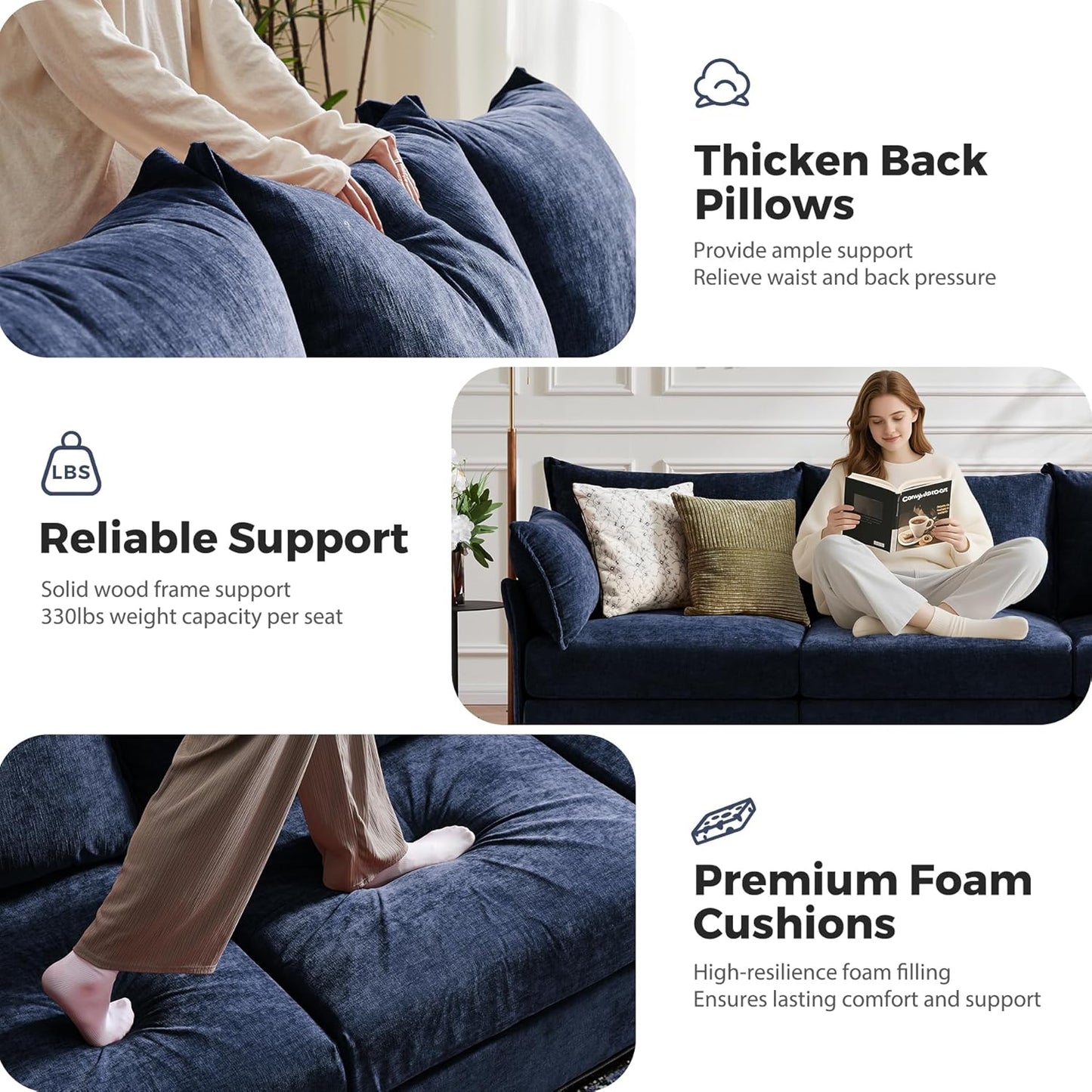 136.4" Oversized Modular Sectional Sofa, L Shaped Convertible Couch with Movable Ottoman, Large 7 Seat Corner Couches for Living Room Deep Seat Blue Chenille