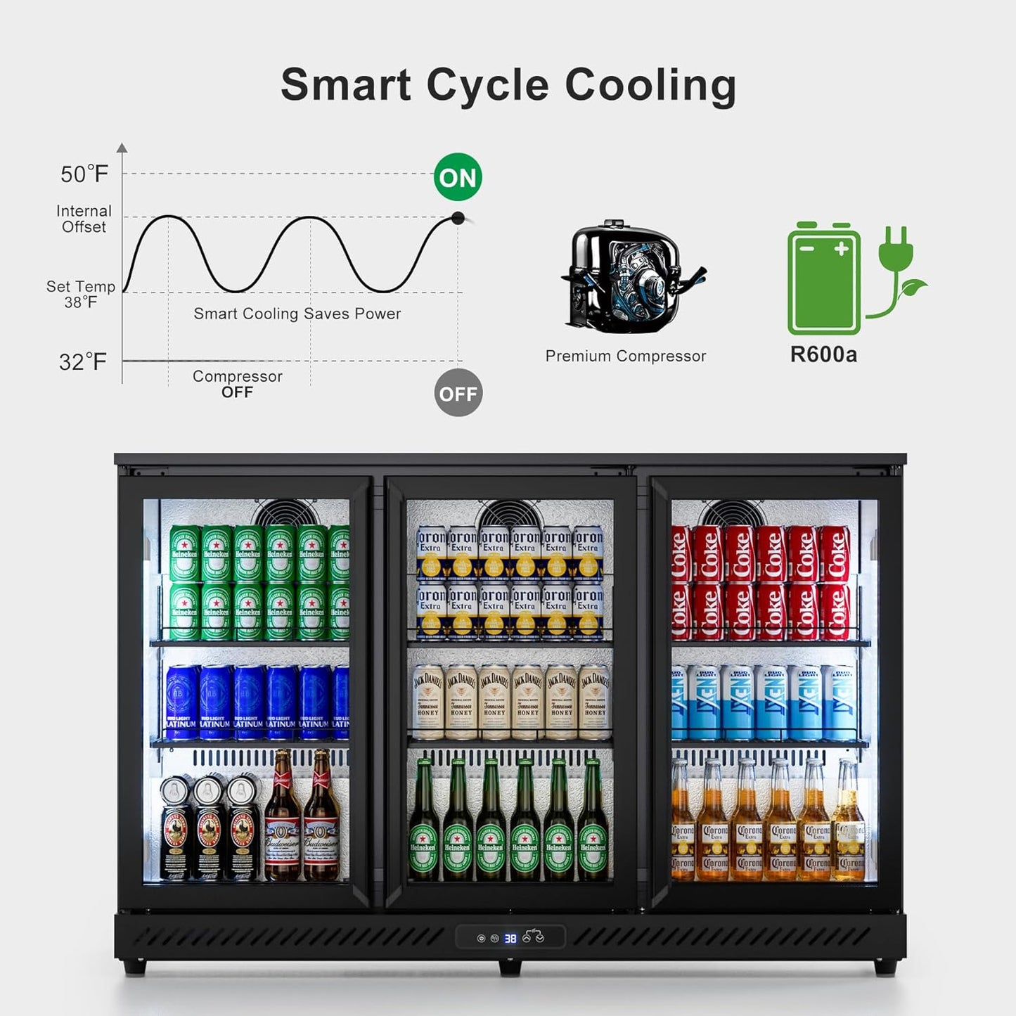 COTLIN 12.45 Cu.Ft Back Bar Beverage Cooler with Low-E Glass Auto Defrost – 3 Door Commercial Under Counter Fridge for Beer, Soda, Wine– Triple Fan Cooling, ETL NSF Approved