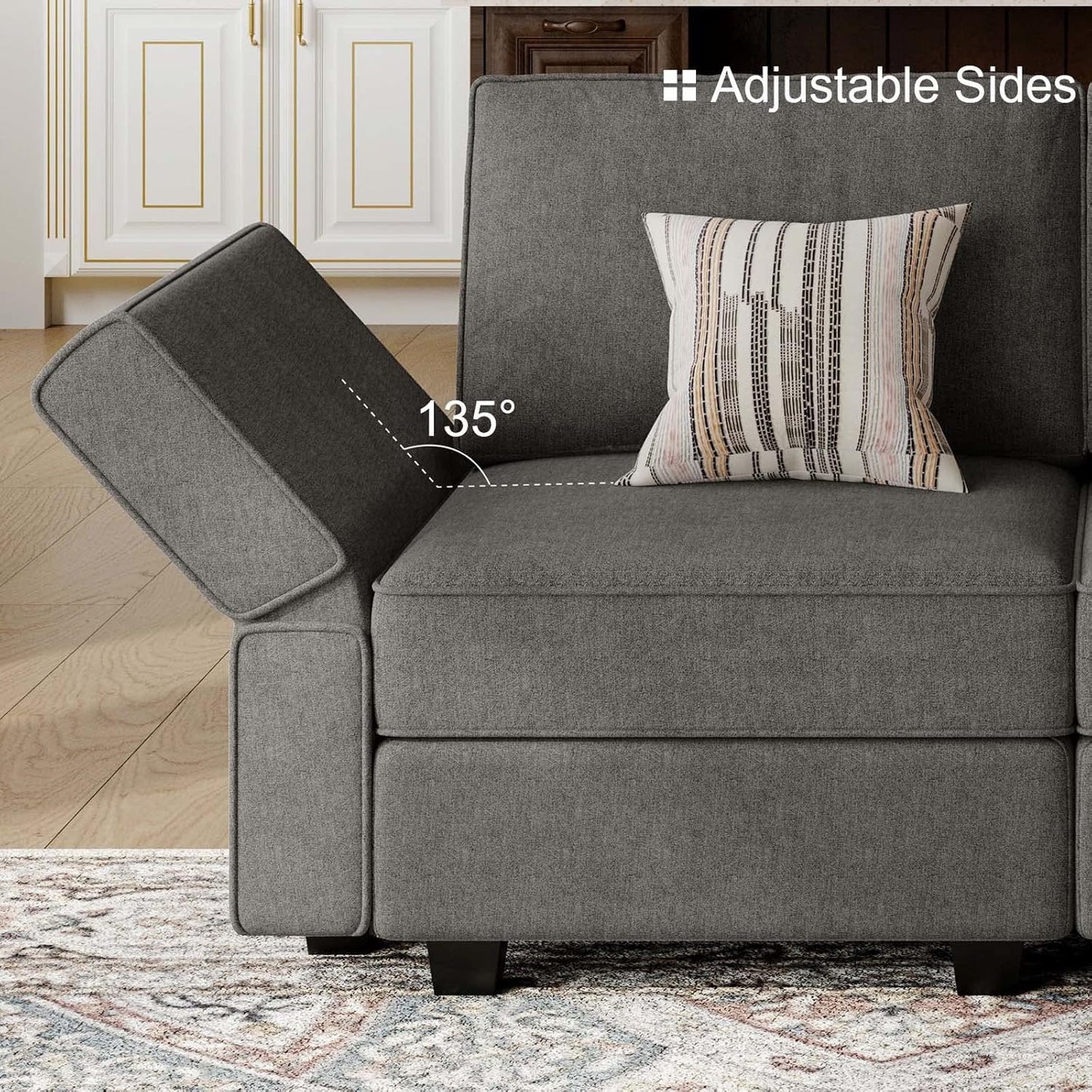 Bellfin Modular Sectional Sleeper Sofa Convertible Sofas with Storage Ottomans Small Sectional Couches for Living Room. Light Grey Couch