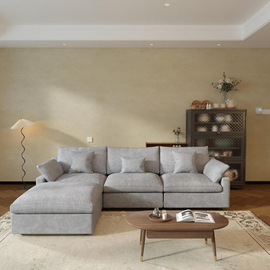 JACH L-Shaped Sectional Couches for Living Room, Cloud Sectional Couch with Deep Seat, Modular Sectional Sofa with Chaise, Covers Removeable & Washable, Sofas Furniture for Living Room, Light Grey