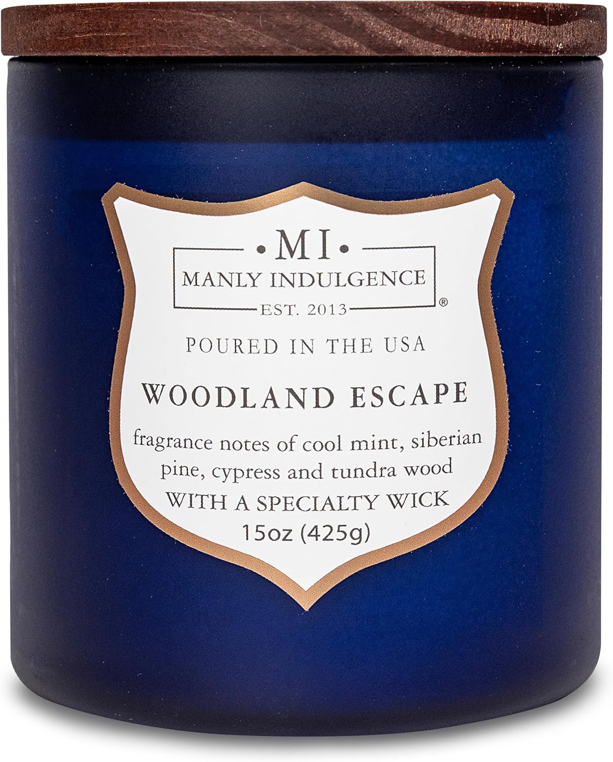 Manly Indulgence Woodland Escape Scented Candles for Men, 15 oz Wooden Wick, Premium Soy Blend Wax, 60H Burn, Candles for Home Scented - Made in The USA