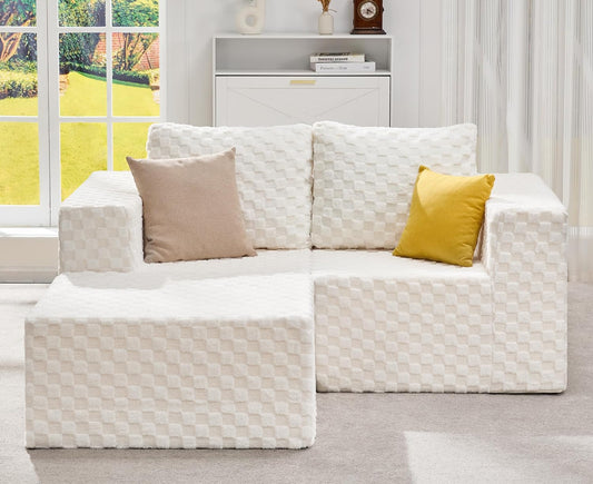 Hobestluk Modular Sectional Sofa Memory Foam Couch L Shape Sofa for Living Room Loveseat with Chaise Lounge Cloud Couch with Removable Cover (Plush White, Loveseat with Chaise)