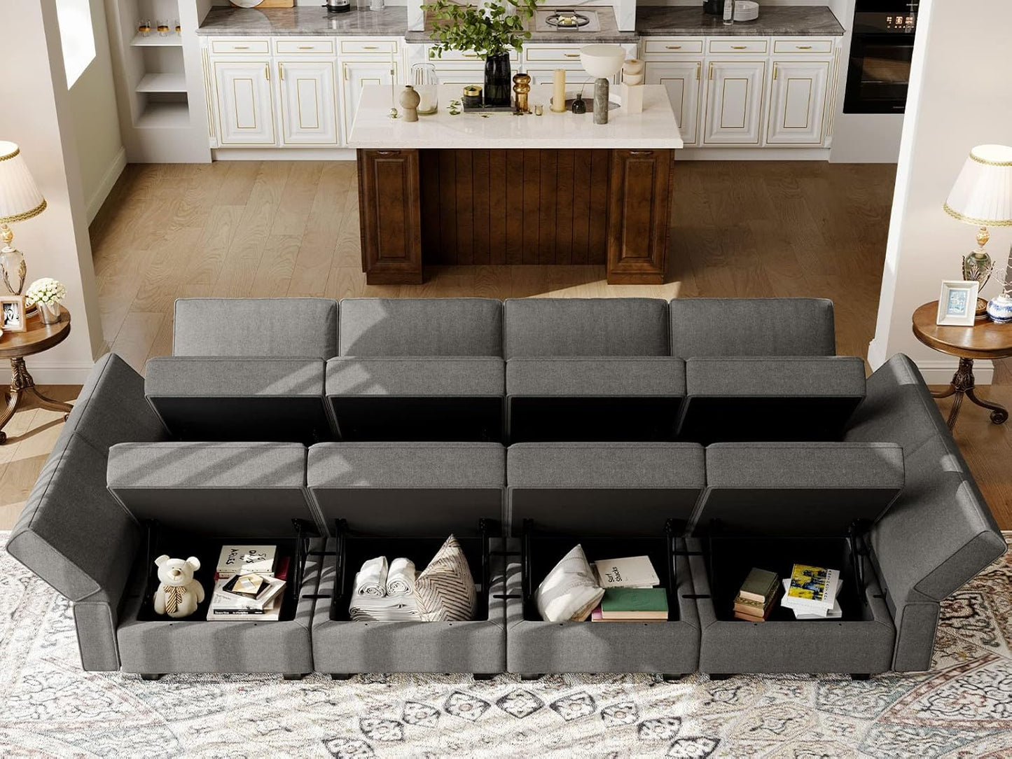 Belffin Modular Sectional Sleeper Sofa Bed Convertible Sectional Couches for Living Room. Light Grey Couch