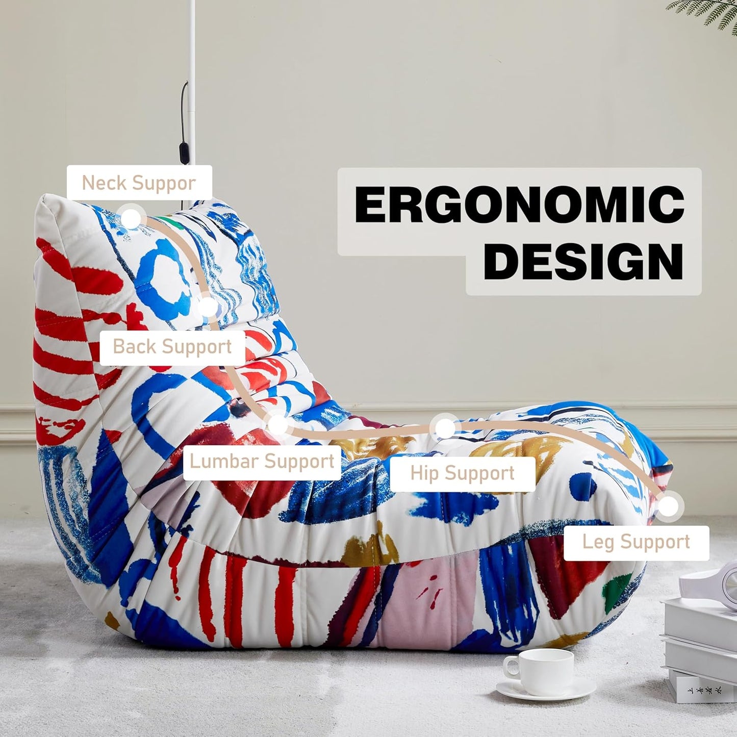 Bean Bag Chair, Fireside Chair Bean Bag Sofa Large Bean Bag Chair for Adults, Bean Bag Chairs for Teens with High Density Comfortable Foam, Memory Foam Bean Bag for Living Room, Bedroom (Multicolor)