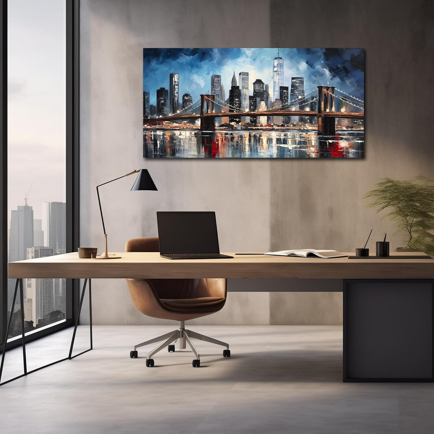 Brooklyn Bridge Wall Decor for Living Room City Canvas Wall Art for Office Blue and Black Bedroom Wall Art 24 x 48 Inch