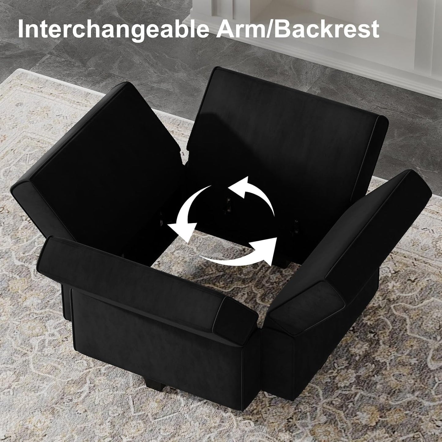 Belffin Modular Loveseat Sofa Couch with Storage Seats Velvet 2 Seater Love Seats for Small Spaces Black