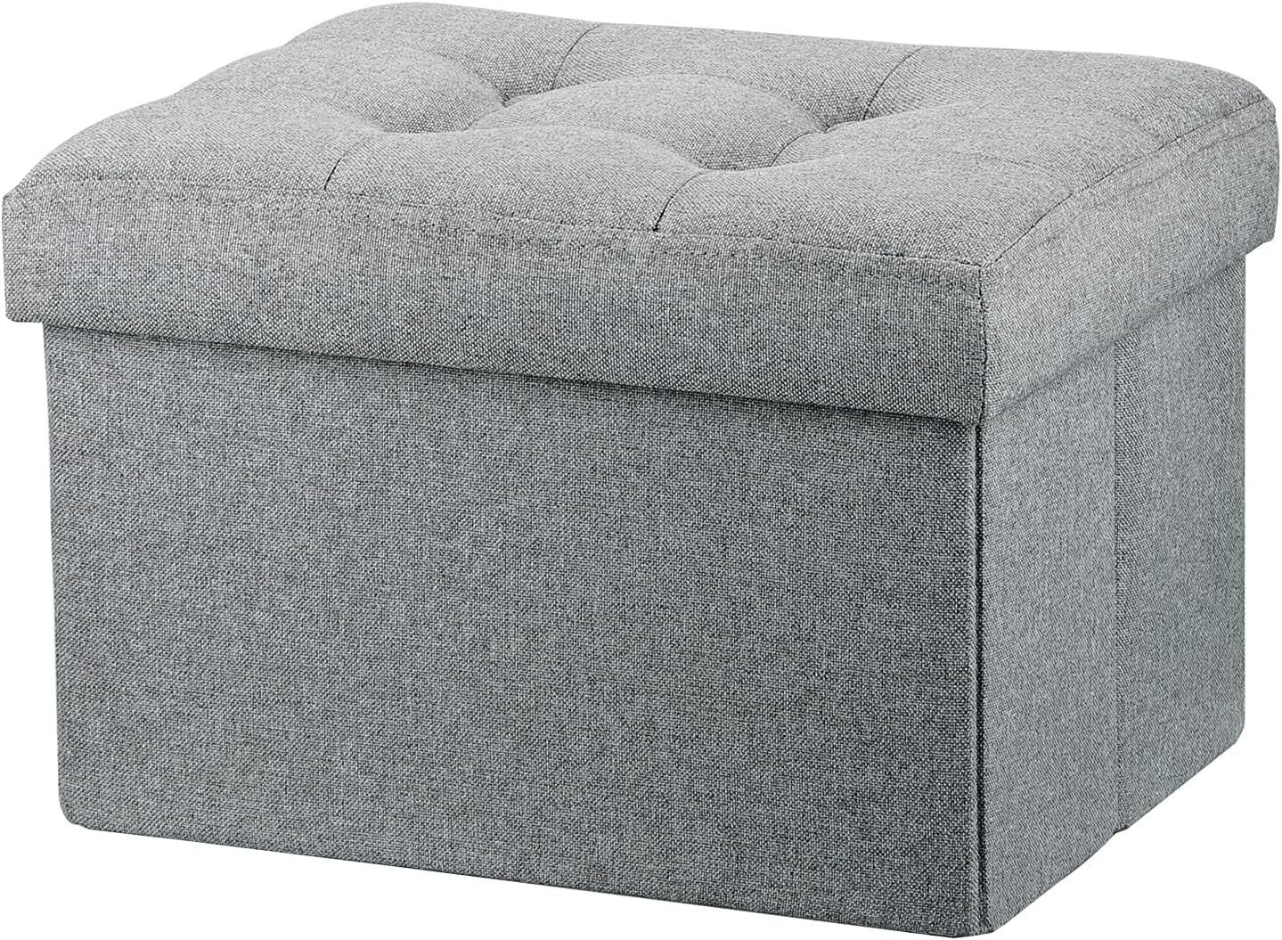 LINMAGCO Ottoman Storage Ottoman with Storage Small Foot Rest Stool Under Desk Stool Short Folding Footrest Linen Cloth Light Gray 16X12X12IN