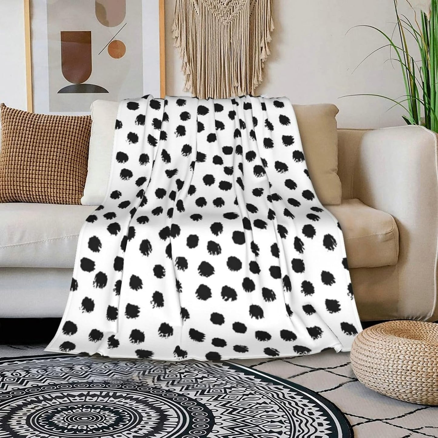 HGOD DESIGNS Polka DotsBlanket, Super Soft Brush Strokes Dots Throw Blanket 50"x60" Blanket for Bed Couch Chair Fall Winter Camping Living Room Office