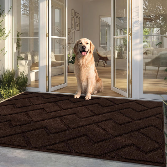 hicorfe Front Door Mat Outside Entrance,36"x59" Absorbent Muddy Dirt Resist Welcome Door Mats Outdoor Indoor,Stain and Fade Resistant,Non Slip Backing Entry Mat Doormat for Entryway(Coffee)