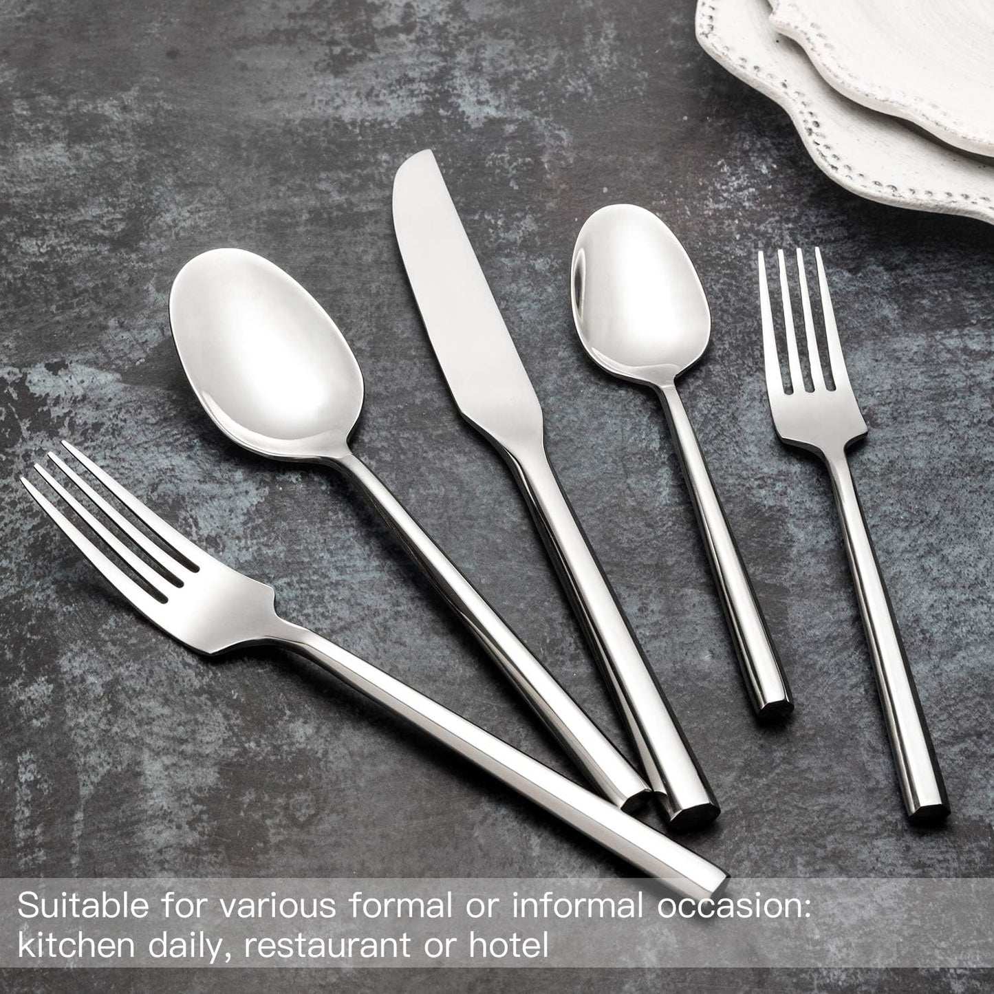 Silverware Set Flatware Set Stainless Steel Heavy Cutlery Set Hexagon Handle Mirror Finished 60 Pieces Service for 12