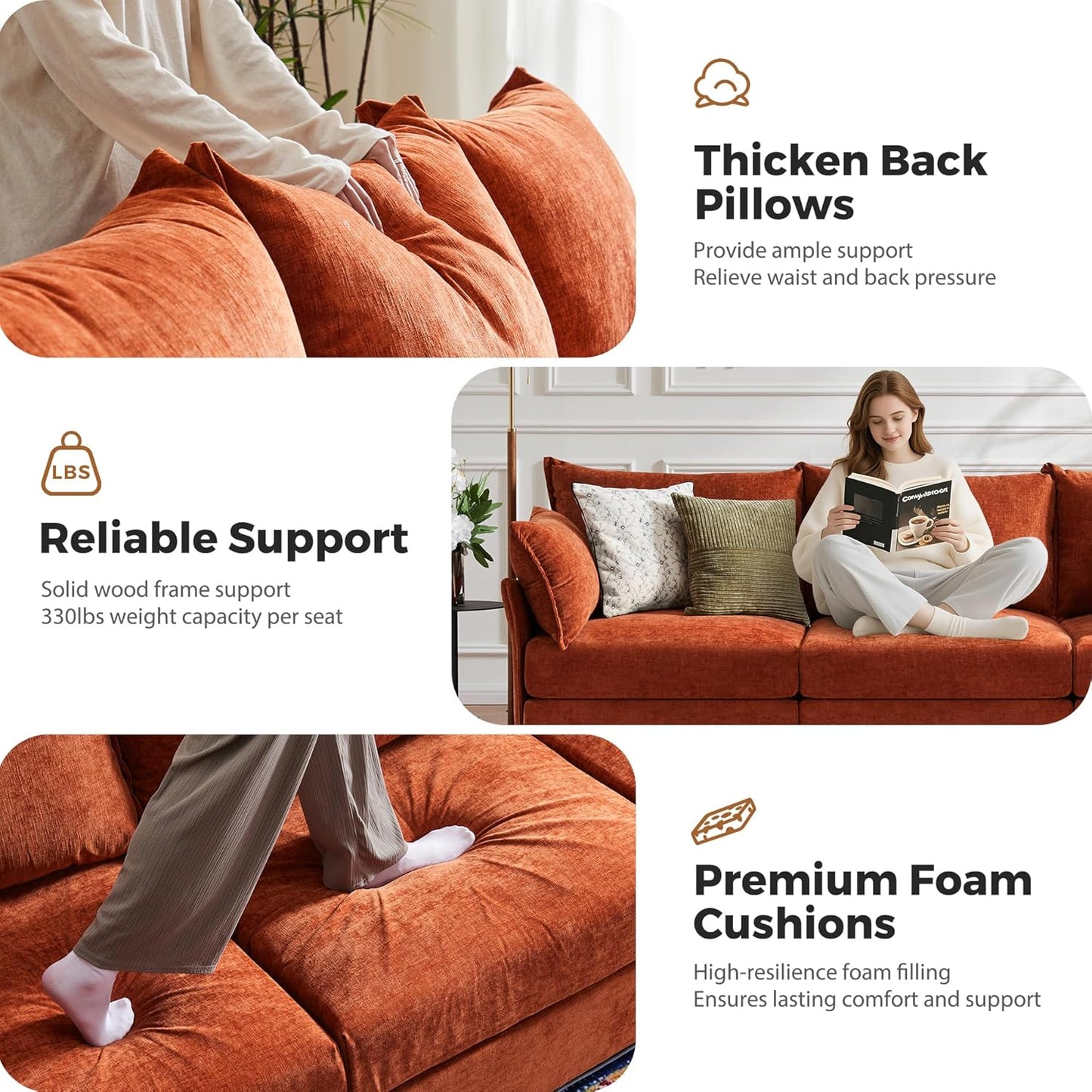 Terracotta Oversized Accent Chair, Upholstered Modern Sofa Chair with Removable Backrest & Detachable Cover, 24.5" Deep Seat Large Reading Armchair