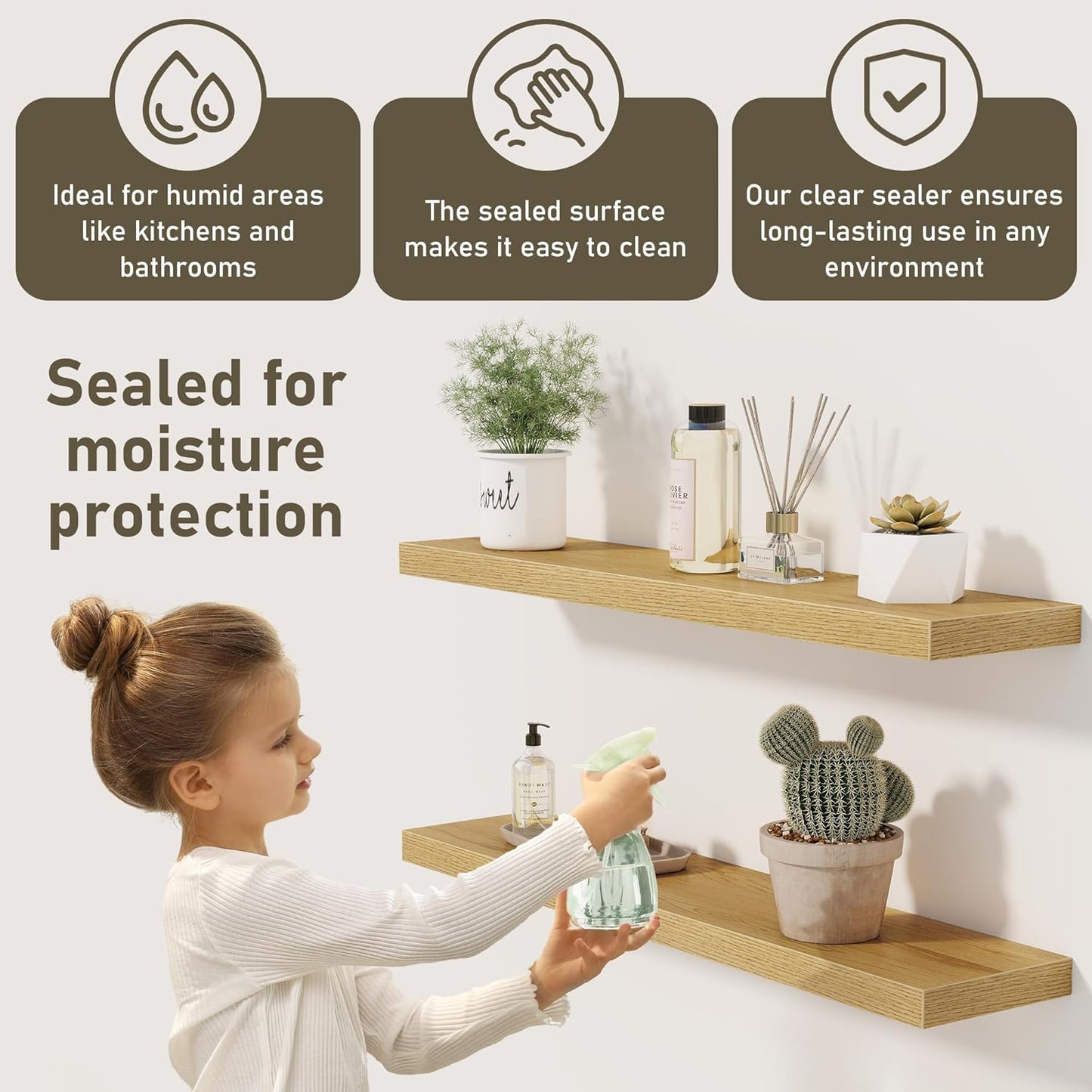 Fun Memories 72 Inch Floating Shelves for Wall 2 Pack Shelves for Bedroom|Kitchen|Bathroom 72 x 9.3 Inch Wood Floating Shelf with Invisible Brackets for Books|Storage|Decor, Oak