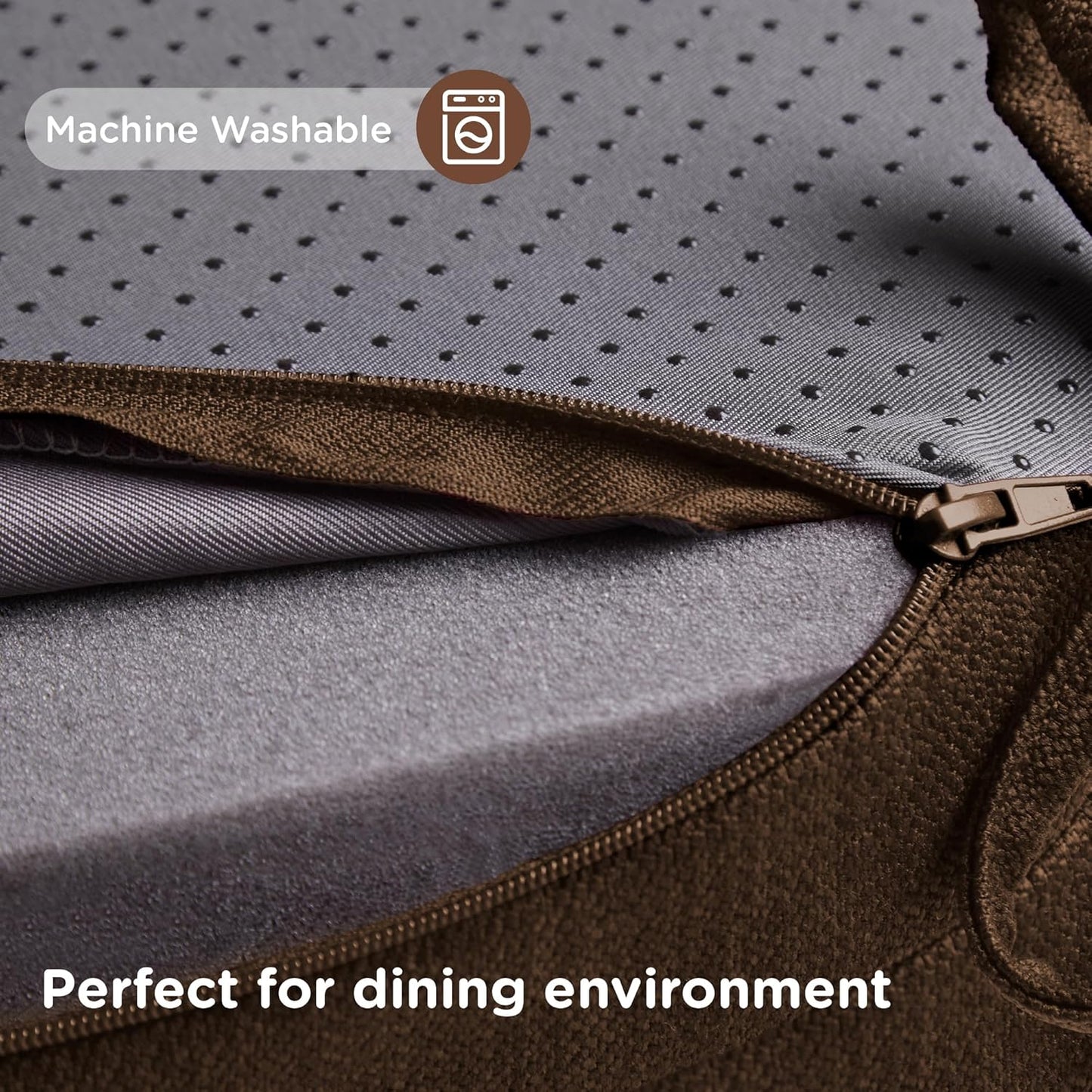 Codi Dining Chair Cushions 2 Pack, Thick Chairs Pads for Indoor Kitchen Room - Washable, Non-Slip Memory Foam Seat Cushion with Ties, 16.5"x16.5"x 3.5", Set of 2, Brown