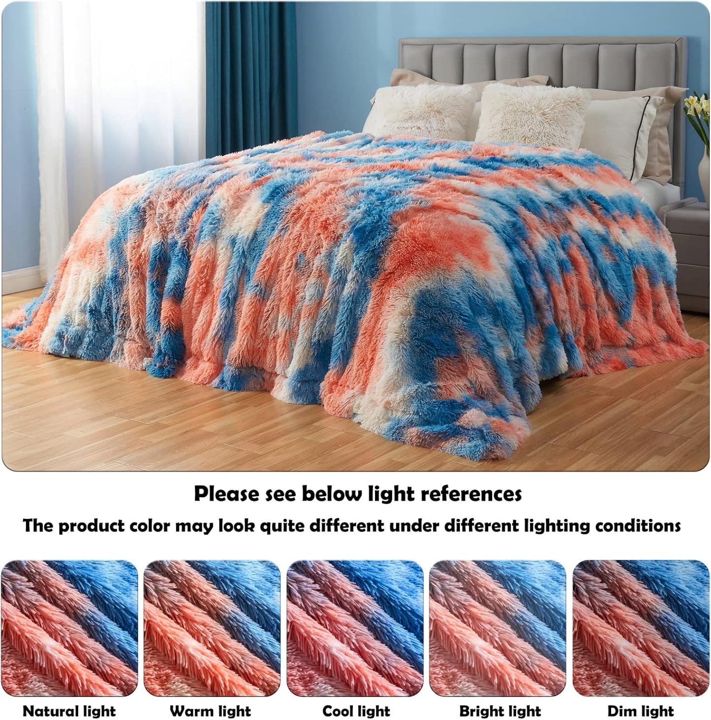 GONAAP Fuzzy Faux Fur Throw Blanket Twin Size Tie-dye Sunset Super Soft Cozy Plush Fuzzy Shaggy Blanket for Couch Sofa Bed (Tie-dye Sunset, Twin(60"x80"))