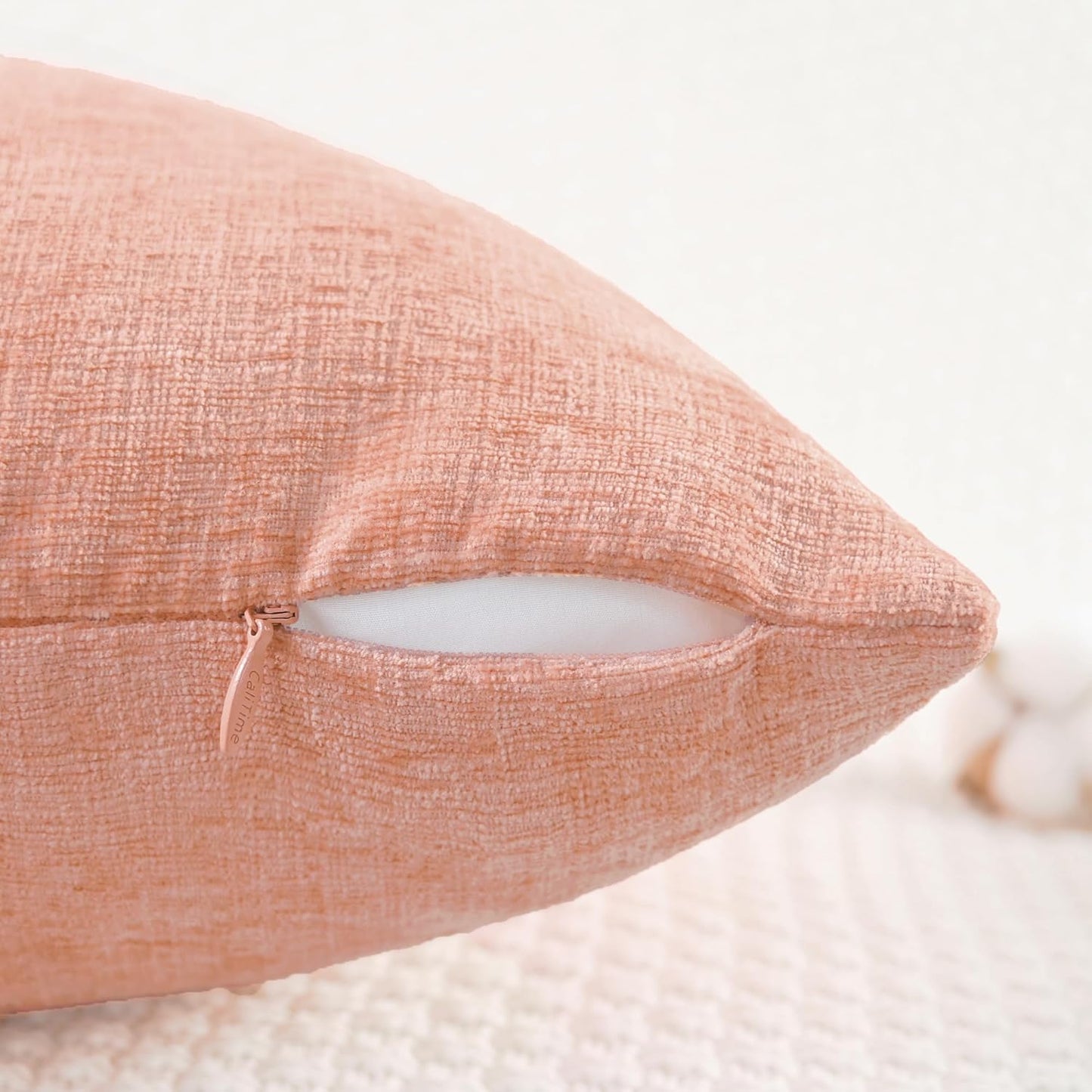 CaliTime Throw Pillow Covers Decorative 20 X 20 Inches Pack of 2 Cozy Chenille Cushion Cases for Couch Sofa Bed Living Room Home Dusty Pink