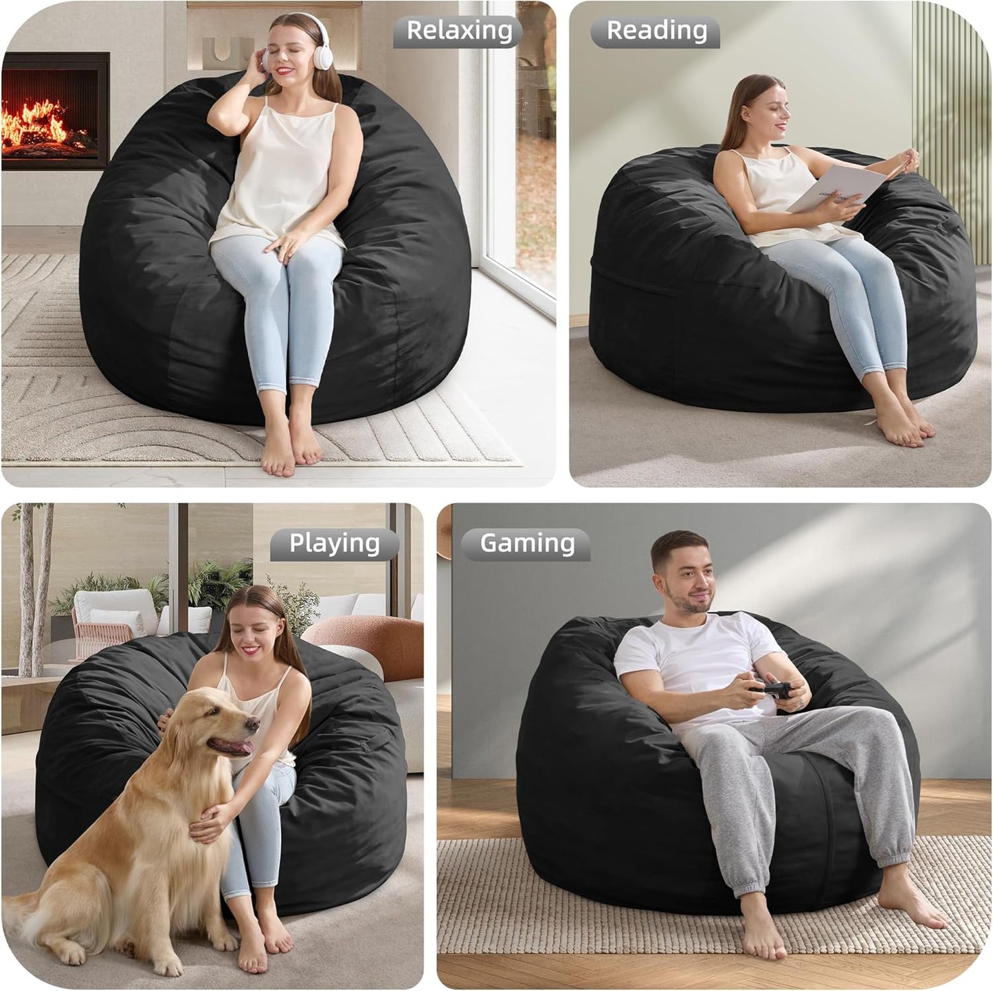 Hobestluk 4FT Bean Bag Chair Giant Bean Bag Chairs for Adults Large Bean Chairs with Removable Cover, Beanbag Chair with Filler, Adult Bean Bag Chairs for Living Room, Bedroom