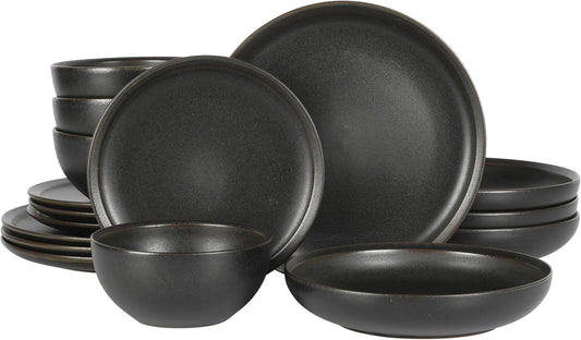 Gibson Elite Beckett Stoneware Matte Reactive Glaze 16 Piece (Service for 4) Plates and Bowls Dinnerware Set - Black