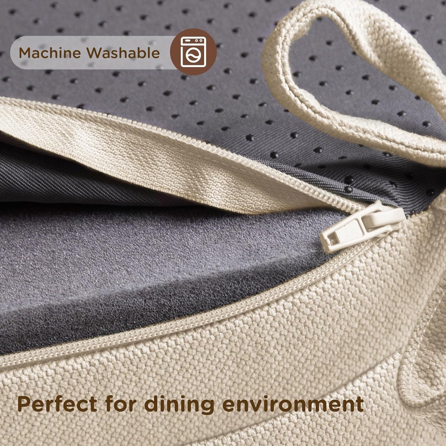 Codi 6 Pack Dining Chair Cushions, Thick Chairs Pads for Indoor Kitchen Room - Washable, Non-Slip Seat Cushion with Ties, 16.5"x16.5"x 3.5", Set of 6, Beige